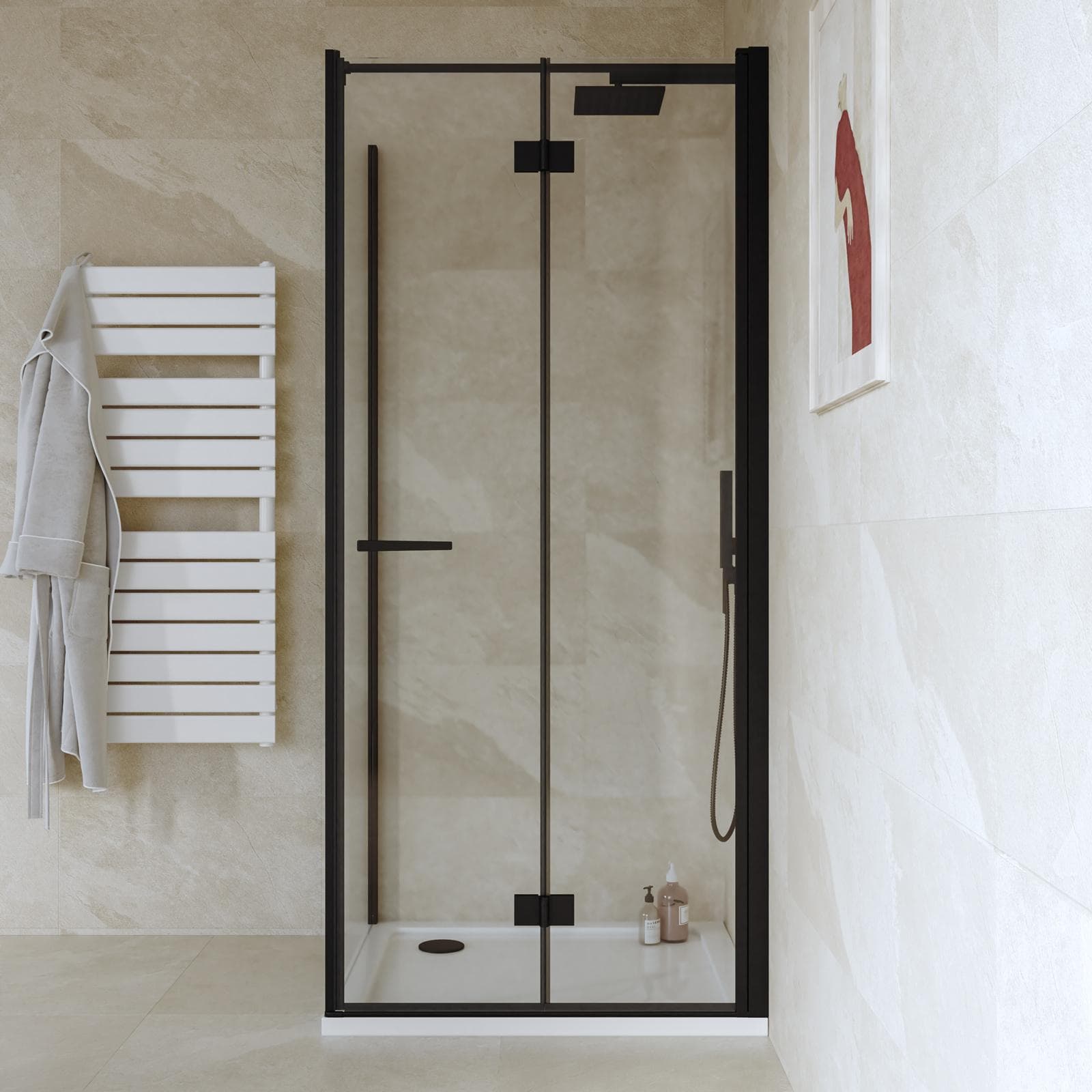 Box doccia 80x95 cm a soffietto vetro anticalcare trasparente e profilo nero opaco 195h - Flexy