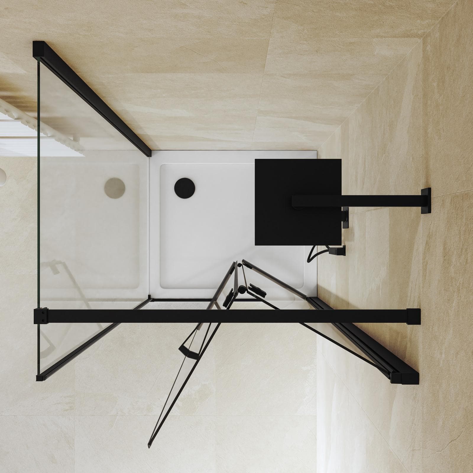 Box doccia 80x95 cm a soffietto vetro anticalcare trasparente e profilo nero opaco 195h - Flexy
