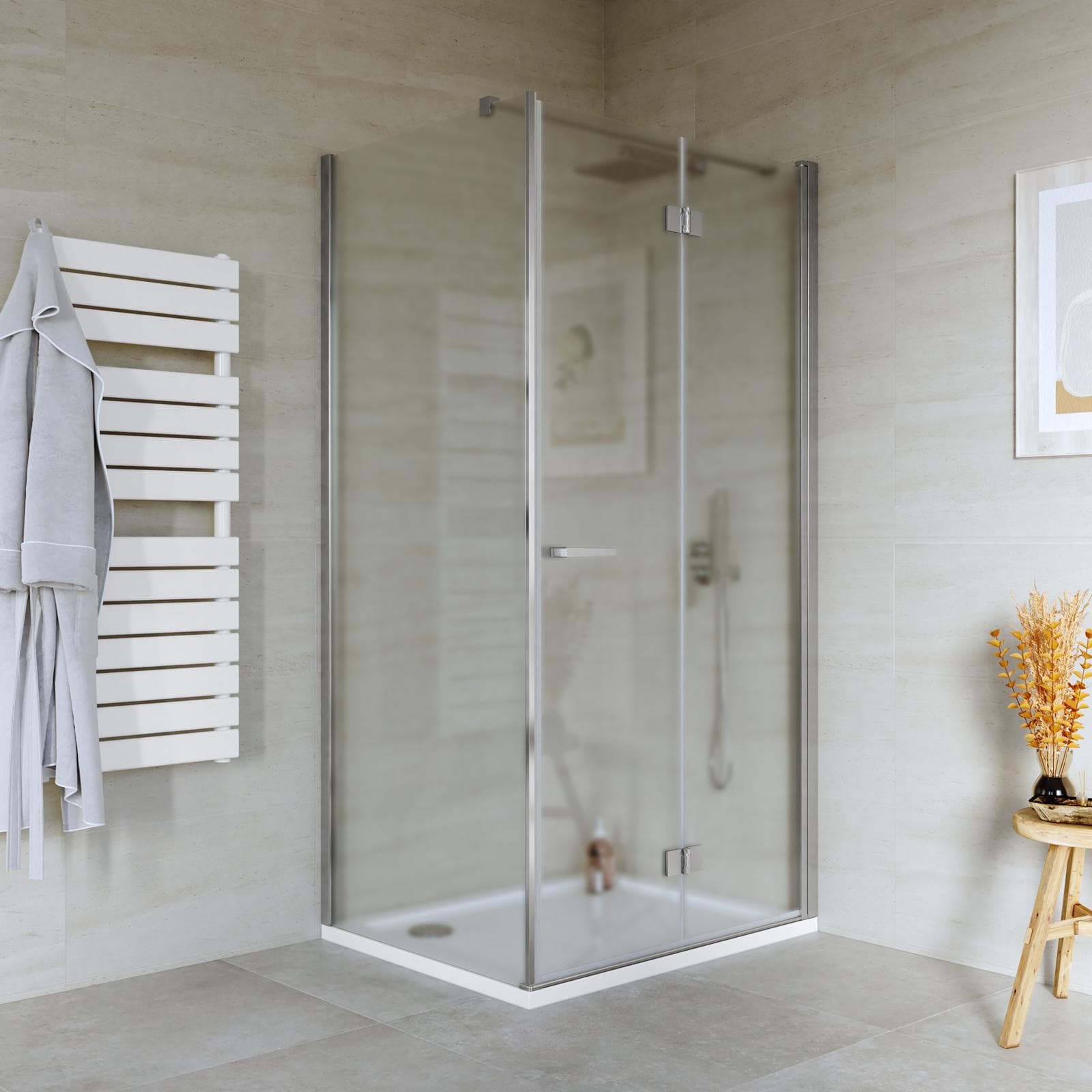Box doccia 85x100 cm a soffietto vetro anticalcare opaco profilo cromo 195h - Flexy