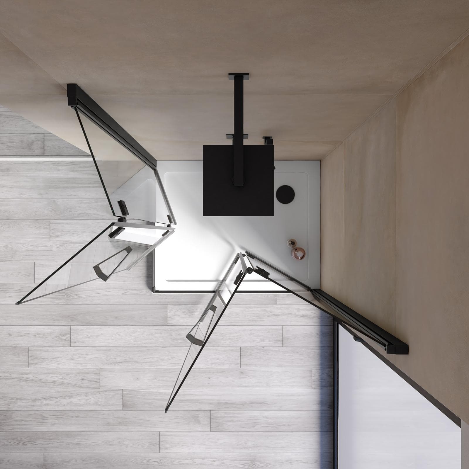 Box doccia 85x100 cm doppio soffietto vetro anticalcare trasparente e profilo nero opaco 195h - Flexy