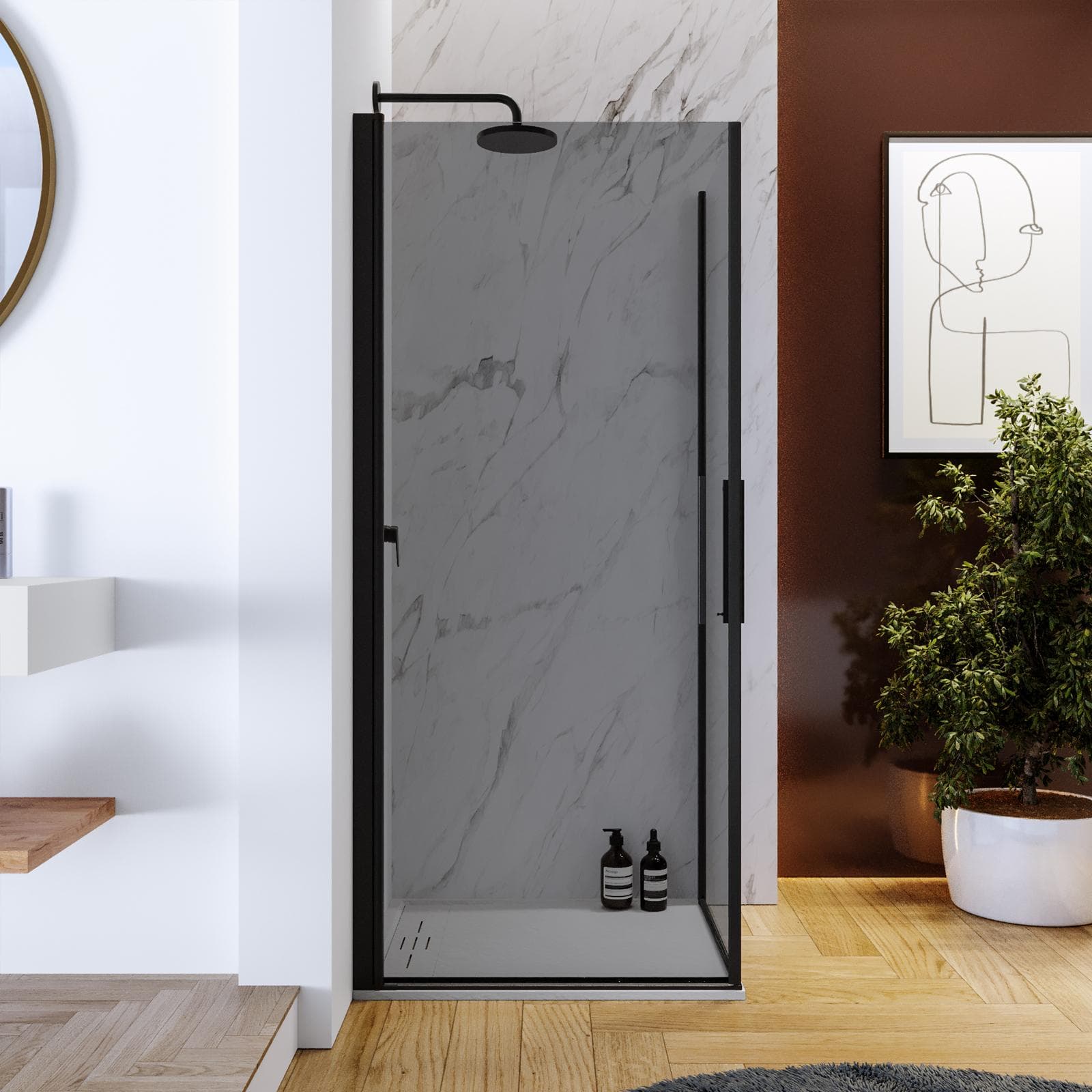 Box doccia 85X75 cm doppio battente con vetro temperato fumé e profilo nero opaco 195h - Nilo