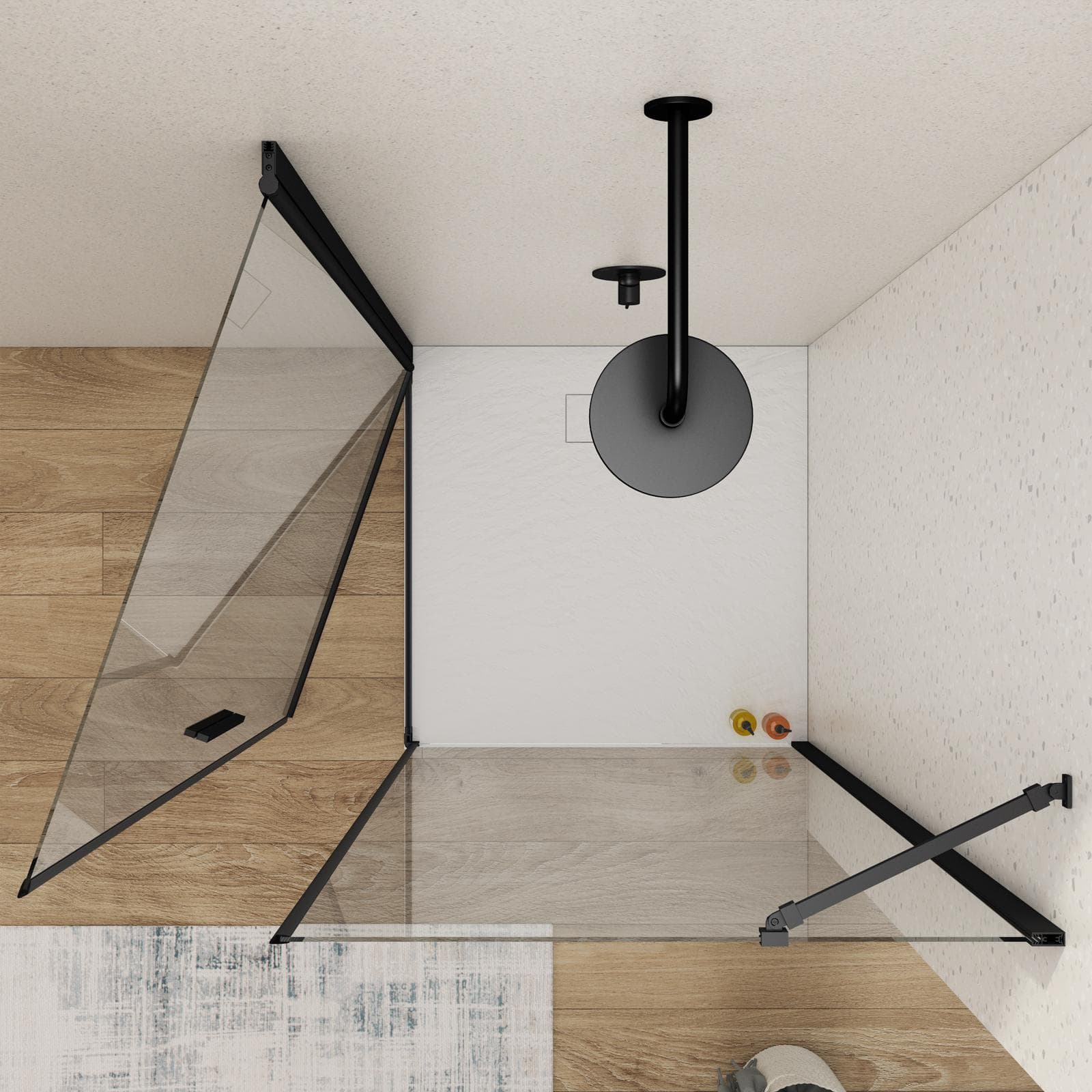 Box doccia 90x100 cm battente in vetro temperato trasparente con profilo nero 195h - Nilo