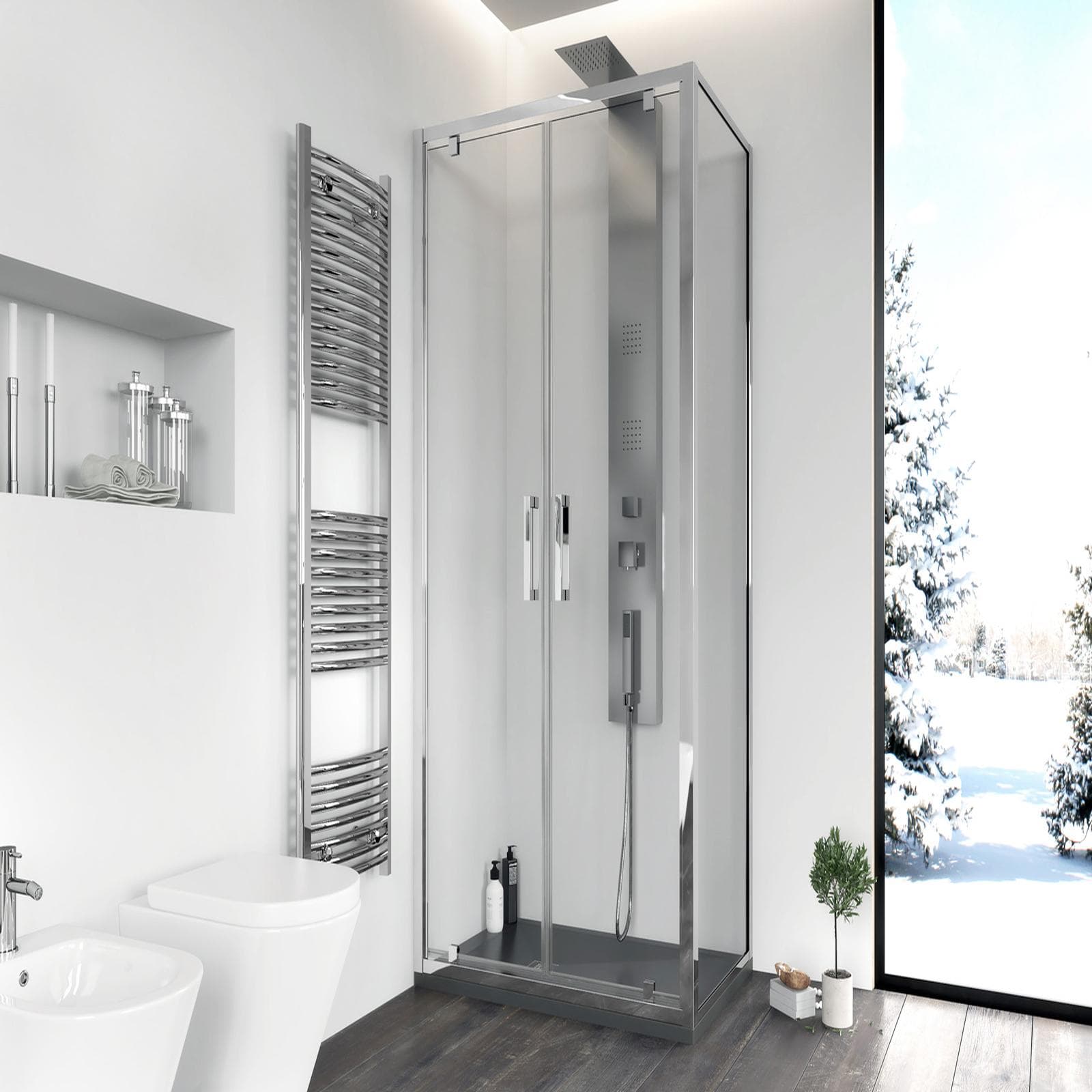Box doccia 90x100 cm doppio battente vetro trasparente anticalcare profilo cromo 195h - Moritz
