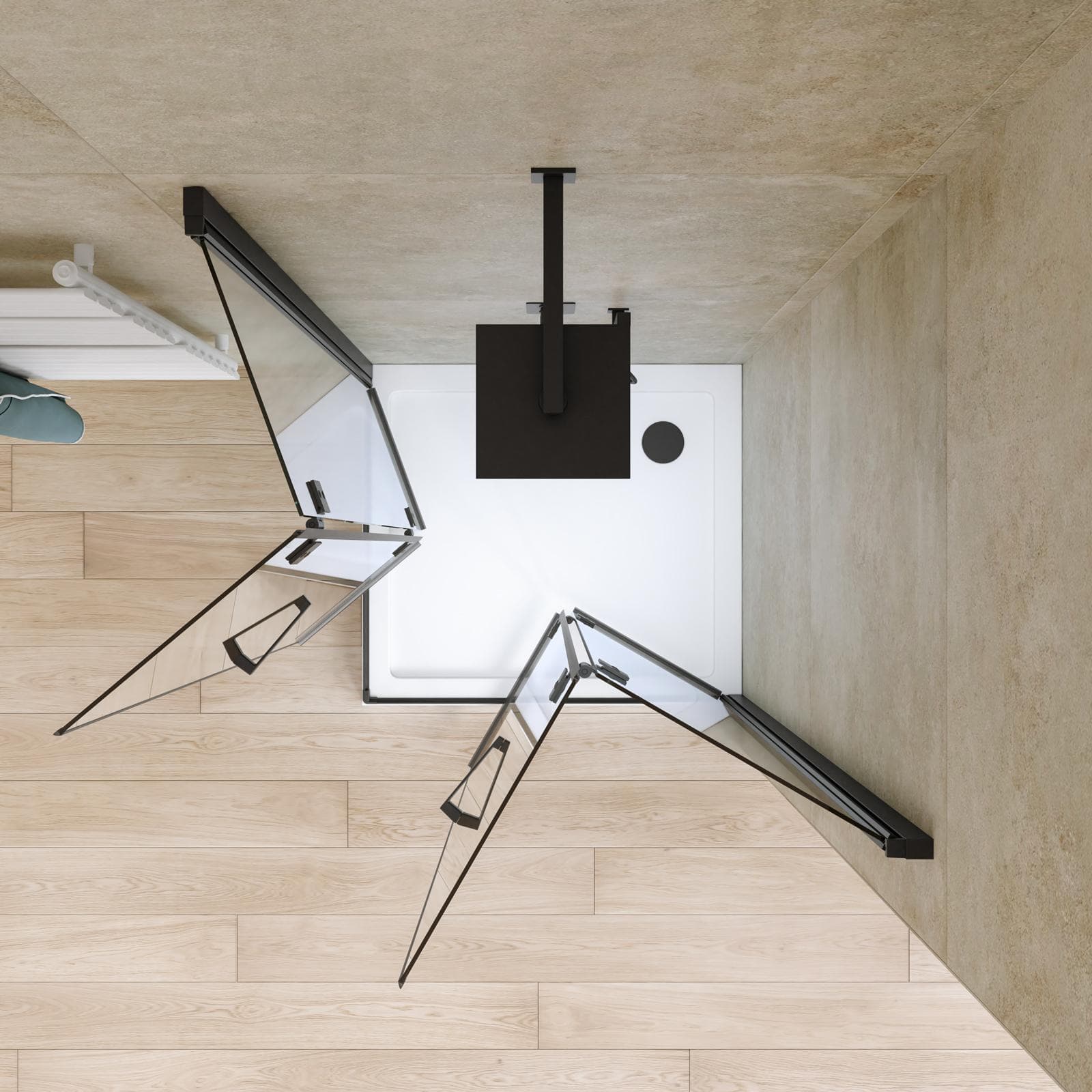 Box doccia 90x100 cm doppio soffietto vetro anticalcare trasparente e profilo nero opaco 195h - Flexy