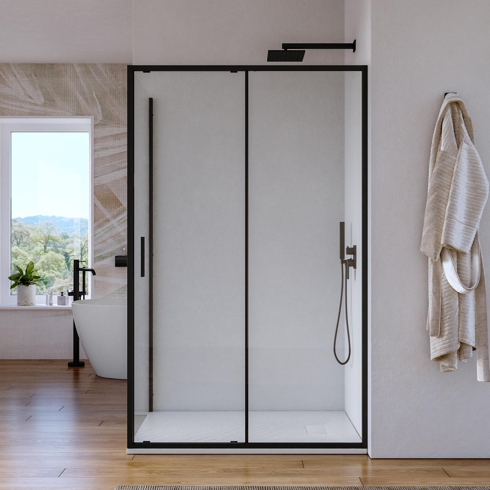 Box doccia 90x100 cm scorrevole vetro trasparente e profilo nero opaco 195h - Glide