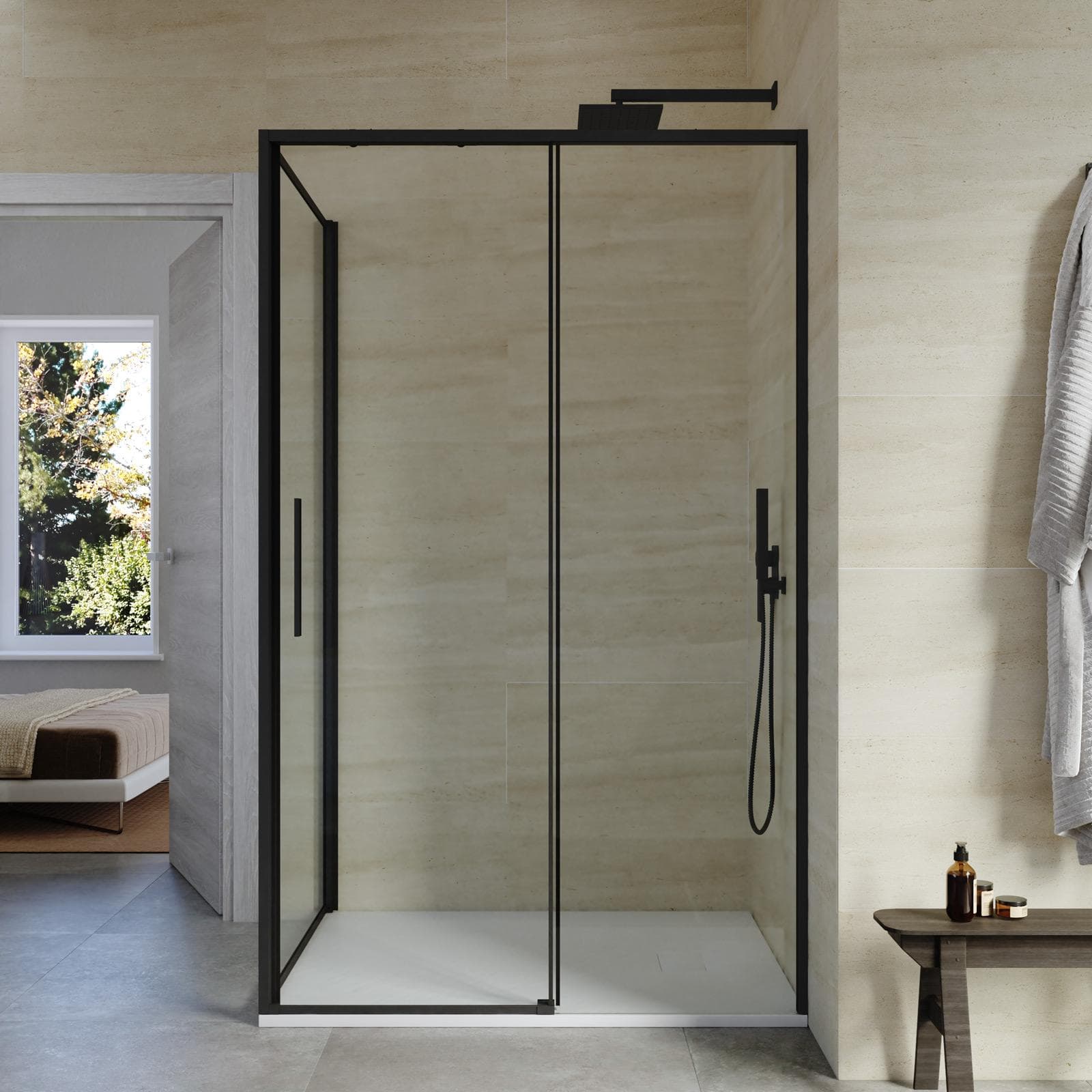Box doccia 90x100 cm scorrevole vetro trasparente e profilo nero opaco 195h - Silent