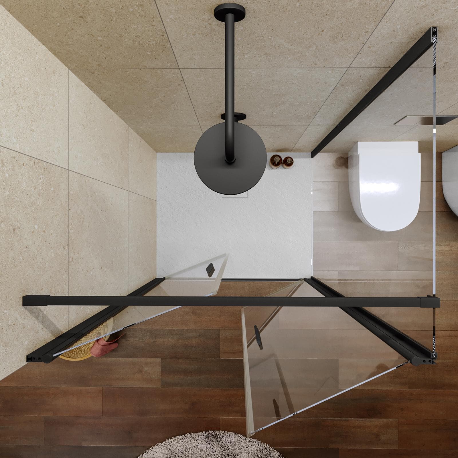 Box doccia 90x110 apertura saloon con vetro anticalcare trasparente e profilo nero 195h - Lost