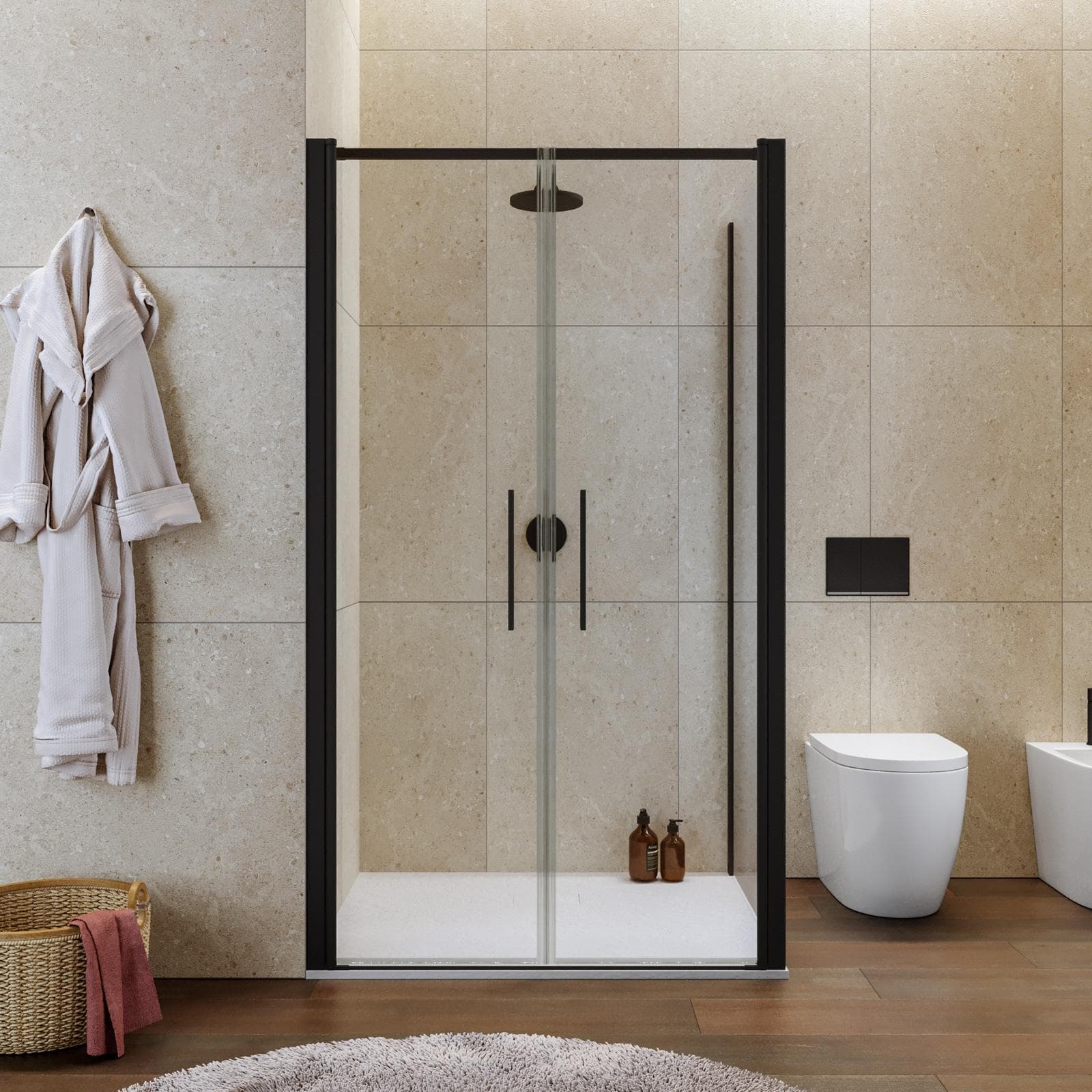 Box doccia 90x115 apertura saloon con vetro anticalcare trasparente e profilo nero 195h - Lost