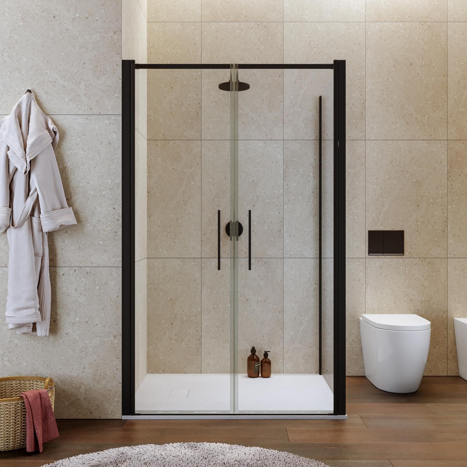Box doccia 90x120 apertura saloon con vetro anticalcare trasparente e profilo nero 195h - Lost