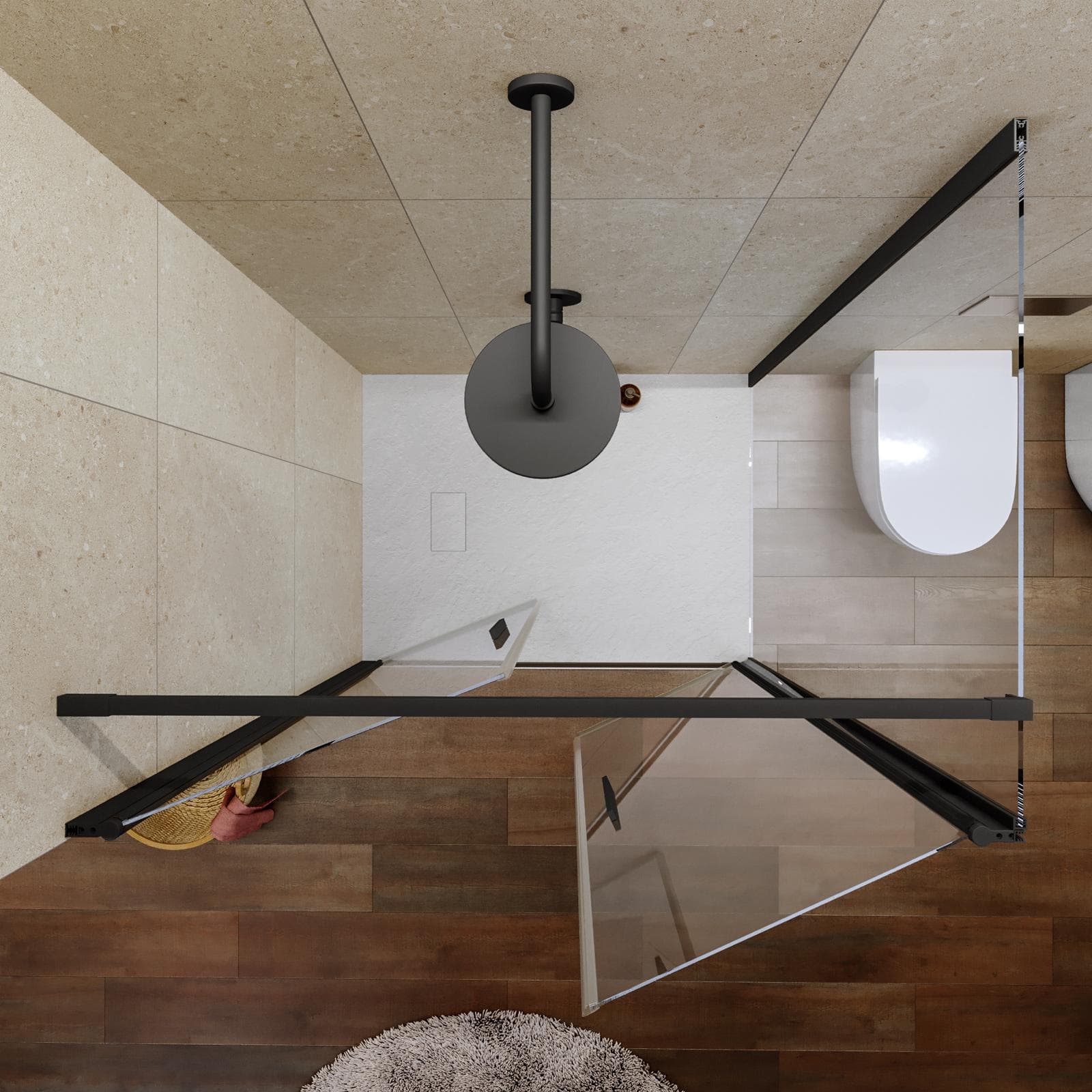 Box doccia 90x120 apertura saloon con vetro anticalcare trasparente e profilo nero 195h - Lost