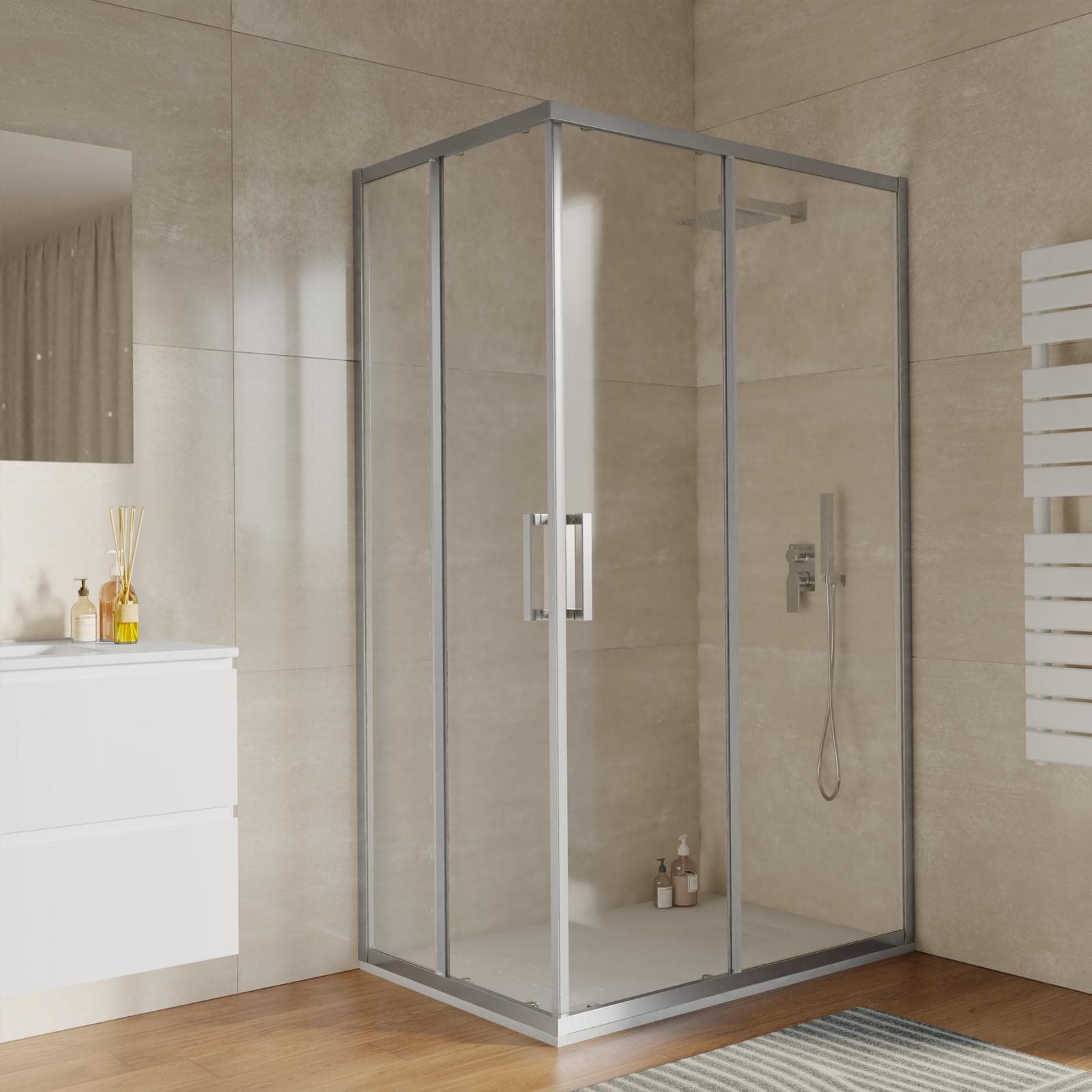 Box doccia 90x120 cm angolare scorrevole vetro trasparente anticalcare profilo cromo 195h - Moritz