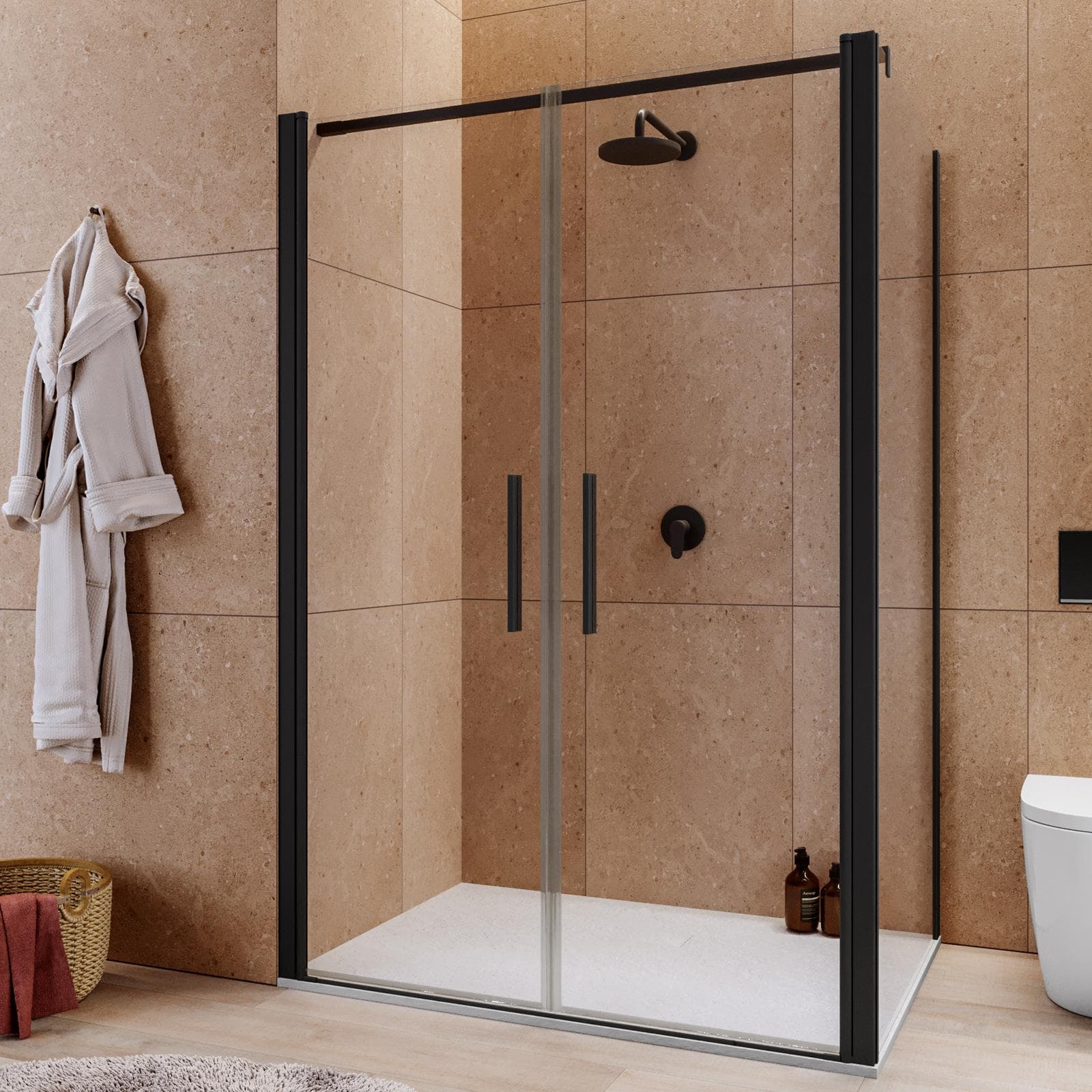 Box doccia 90x130 apertura saloon con vetro anticalcare trasparente e profilo nero 195h - Lost