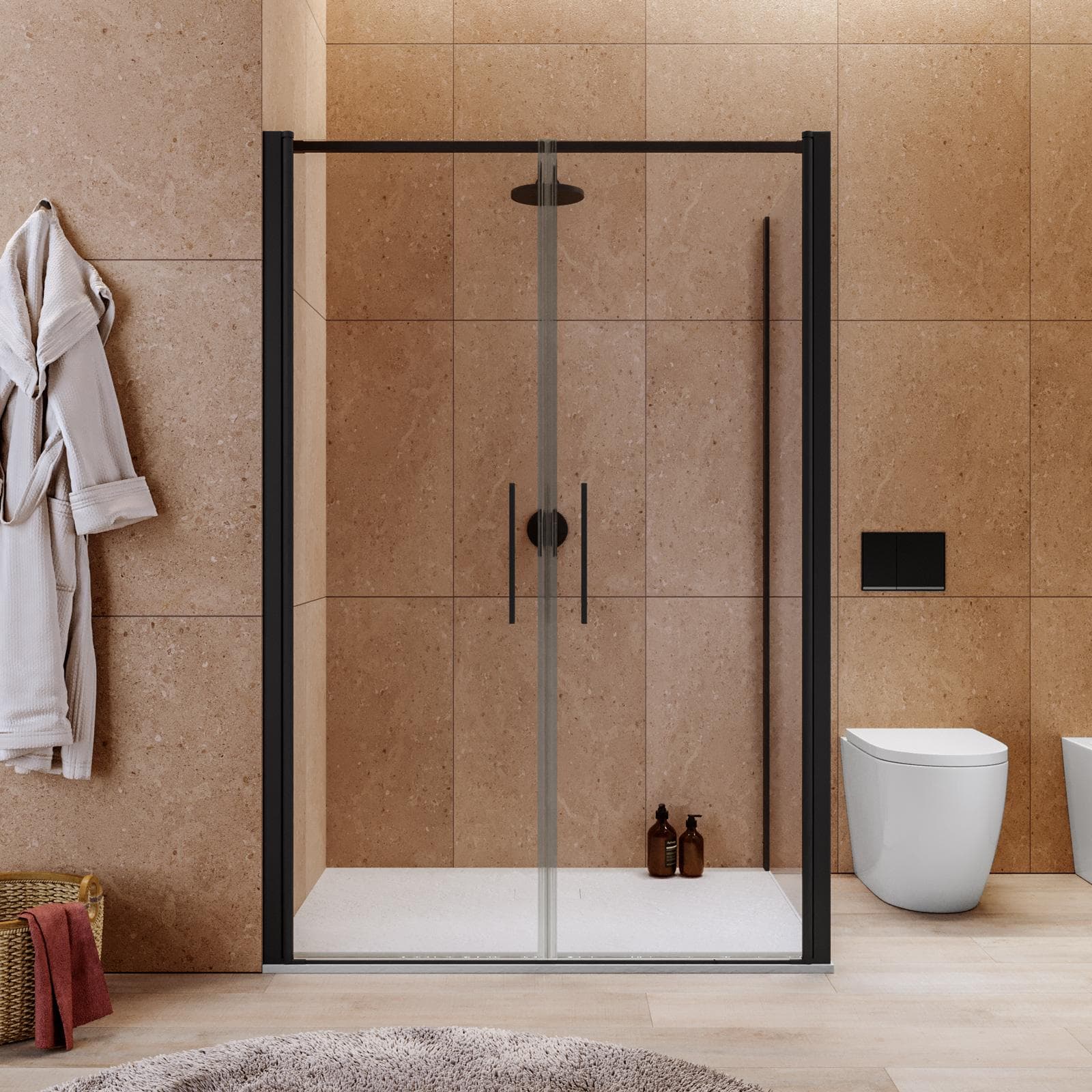 Box doccia 90x130 apertura saloon con vetro anticalcare trasparente e profilo nero 195h - Lost