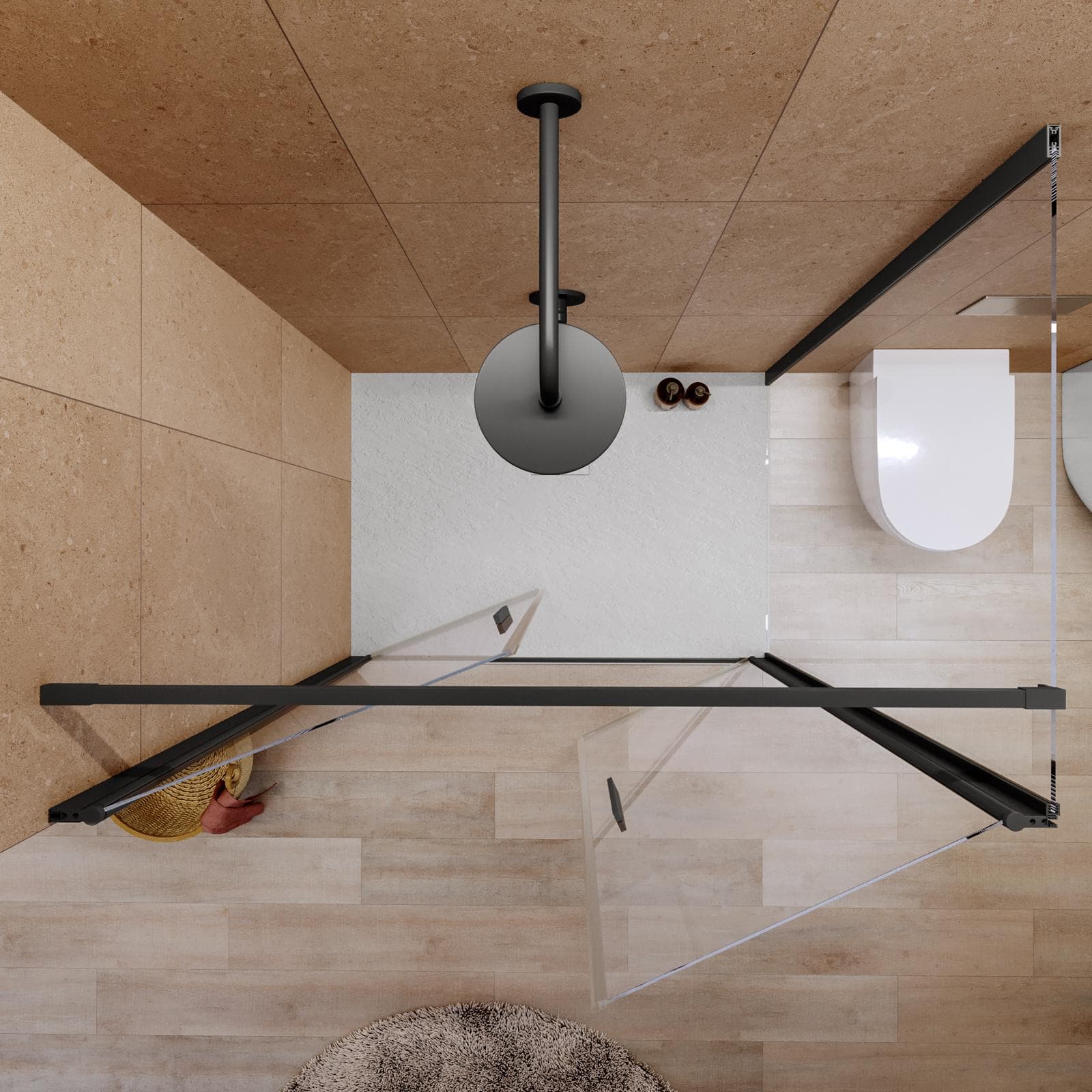 Box doccia 90x130 apertura saloon con vetro anticalcare trasparente e profilo nero 195h - Lost