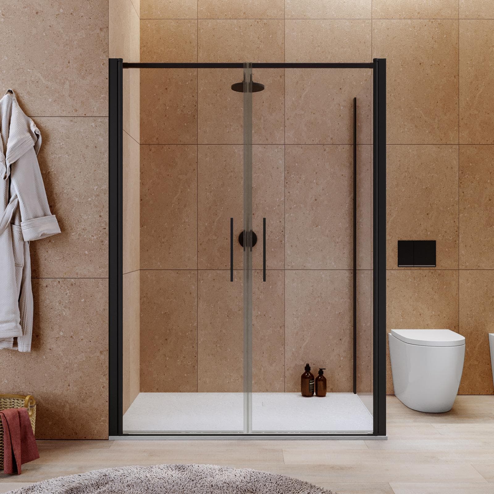 Box doccia 90x140 apertura saloon con vetro anticalcare trasparente e profilo nero 195h - Lost