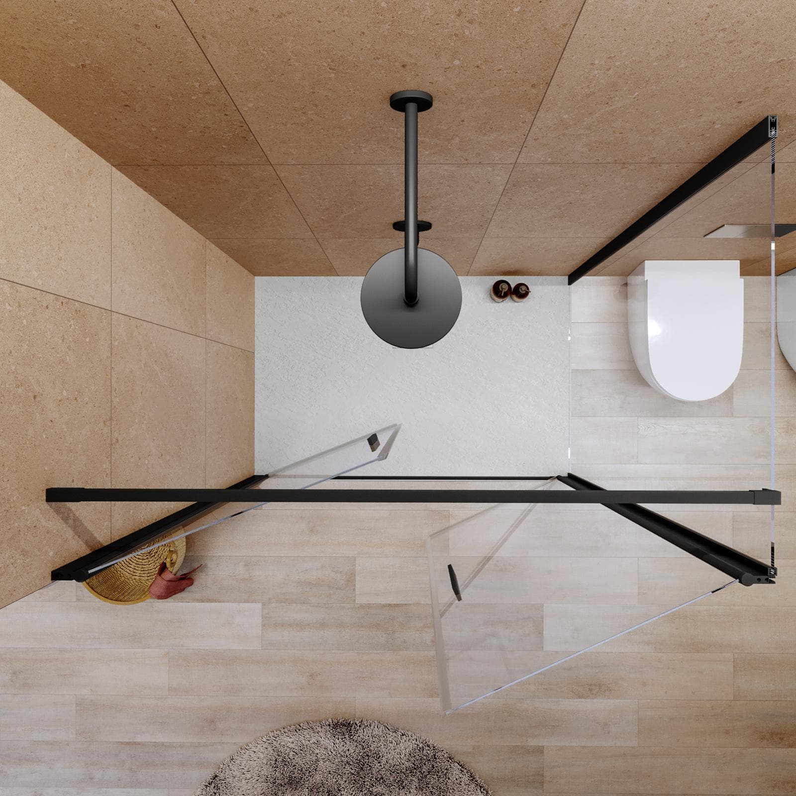 Box doccia 90x140 apertura saloon con vetro anticalcare trasparente e profilo nero 195h - Lost