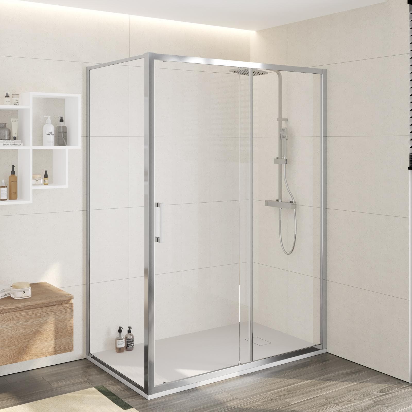 Box doccia 90x145 cm scorrevole vetro trasparente anticalcare profilo cromo 195h - Moritz
