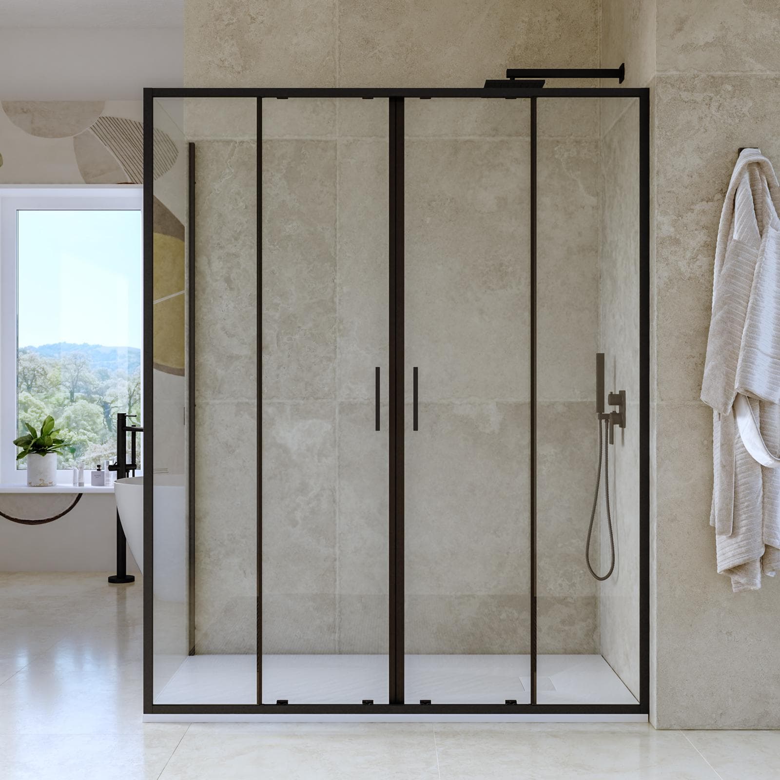 Box doccia 90x160 cm doppio scorrevole vetro trasparente e profilo nero opaco 195h - Glide
