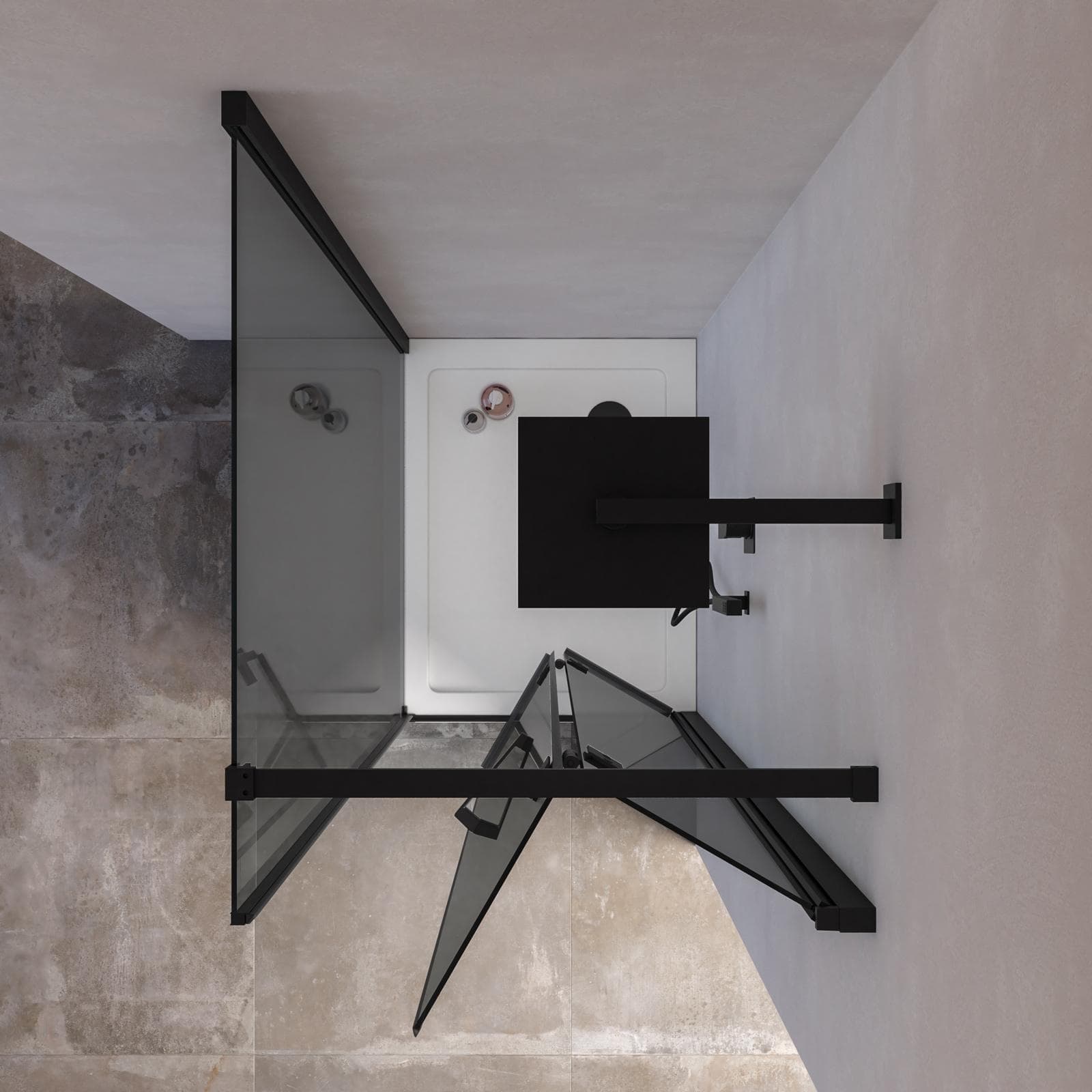 Box doccia 90x70 cm a soffietto vetro anticalcare fumé e profilo nero opaco 195h - Flexy