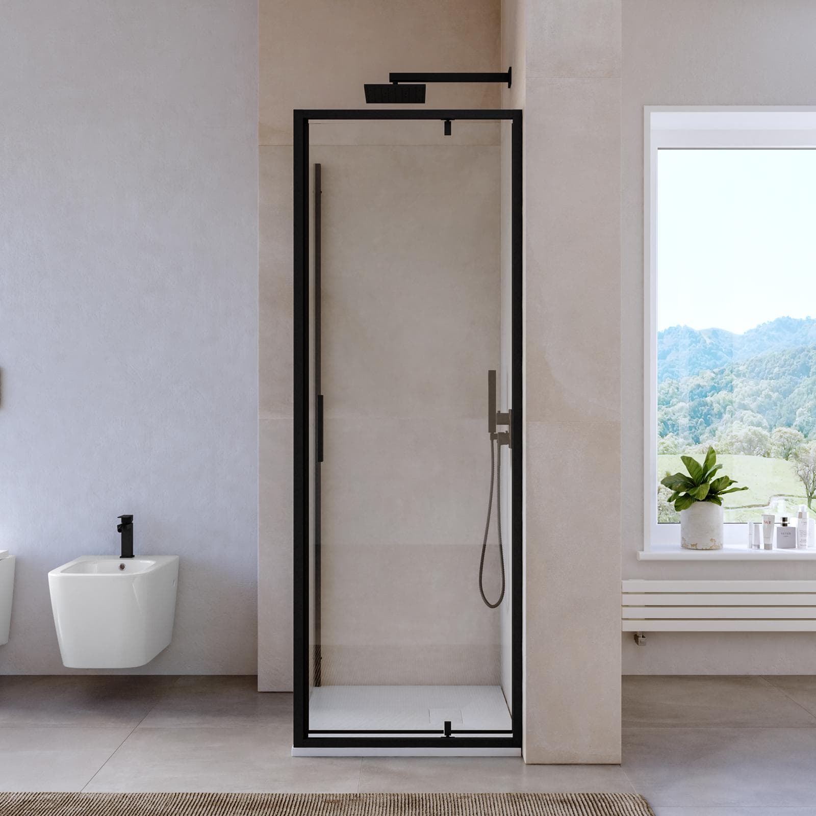 Box doccia 90x70 cm battente vetro trasparente e profilo nero opaco 195h - Glide