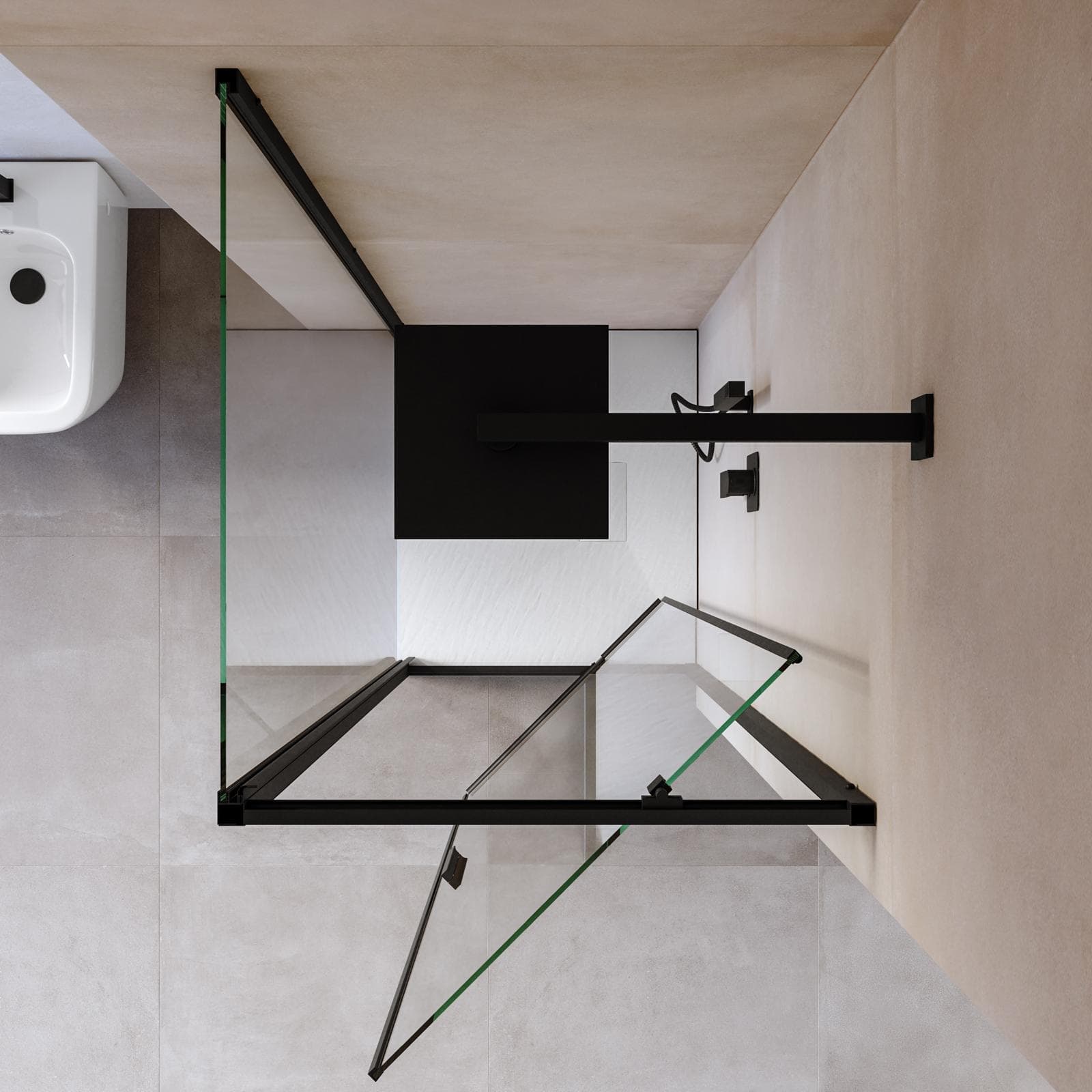 Box doccia 90x70 cm battente vetro trasparente e profilo nero opaco 195h - Glide