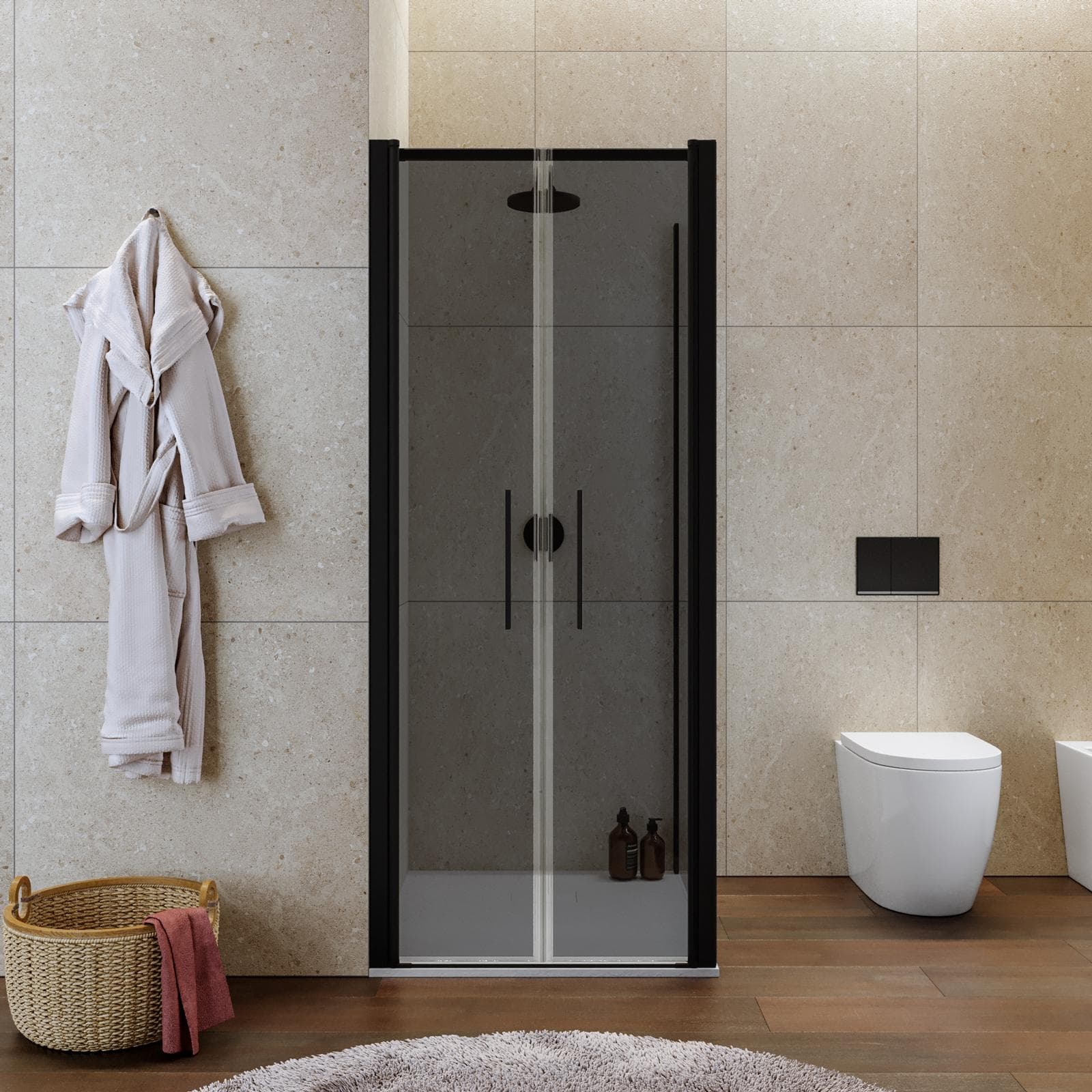 Box doccia 90x80 apertura saloon con vetro anticalcare fumè e profilo nero 195h - Lost