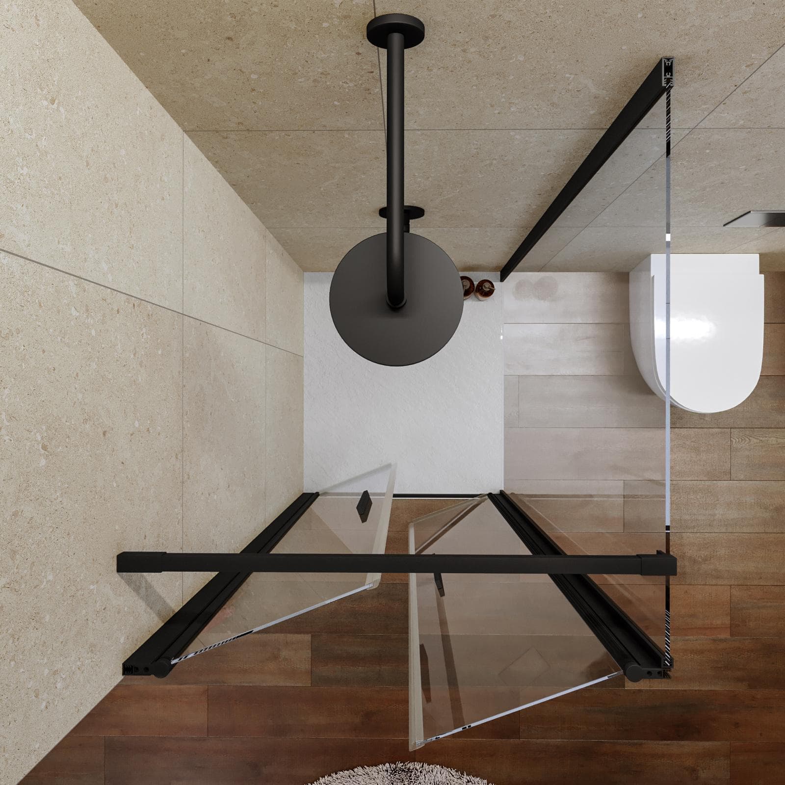 Box doccia 90x80 apertura saloon con vetro anticalcare trasparente e profilo nero 195h - Lost