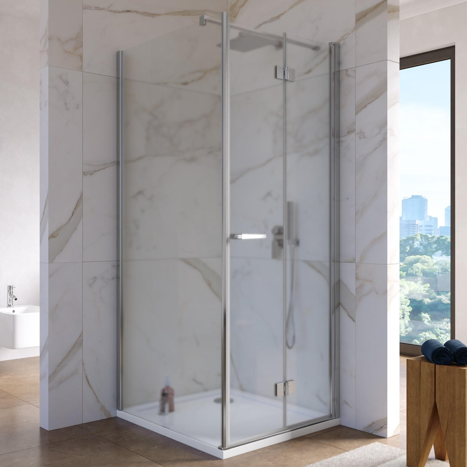 Box doccia 90x80 cm a soffietto in vetro anticalcare opaco e profilo cromo 195h - Flexy