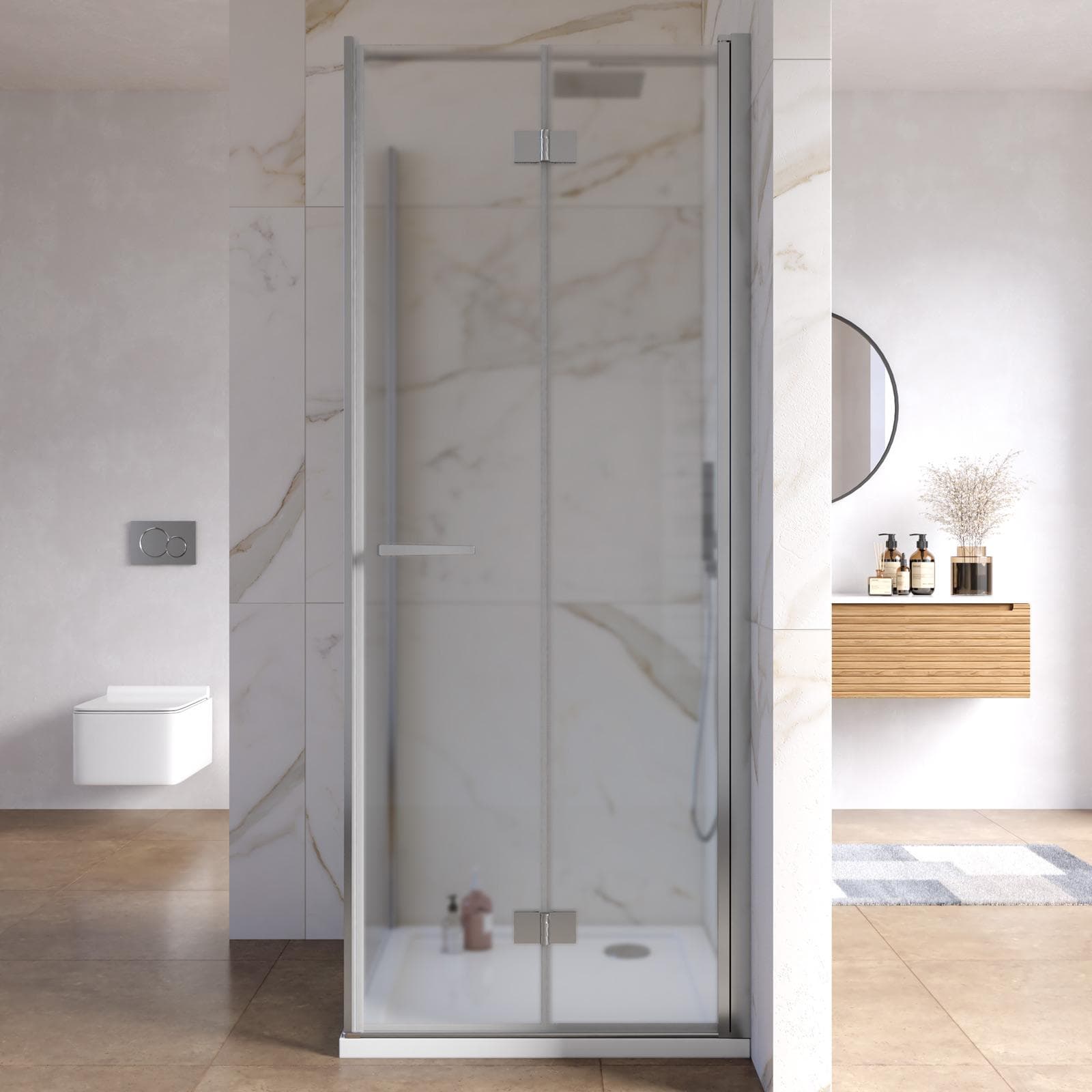 Box doccia 90x80 cm a soffietto in vetro anticalcare opaco e profilo cromo 195h - Flexy