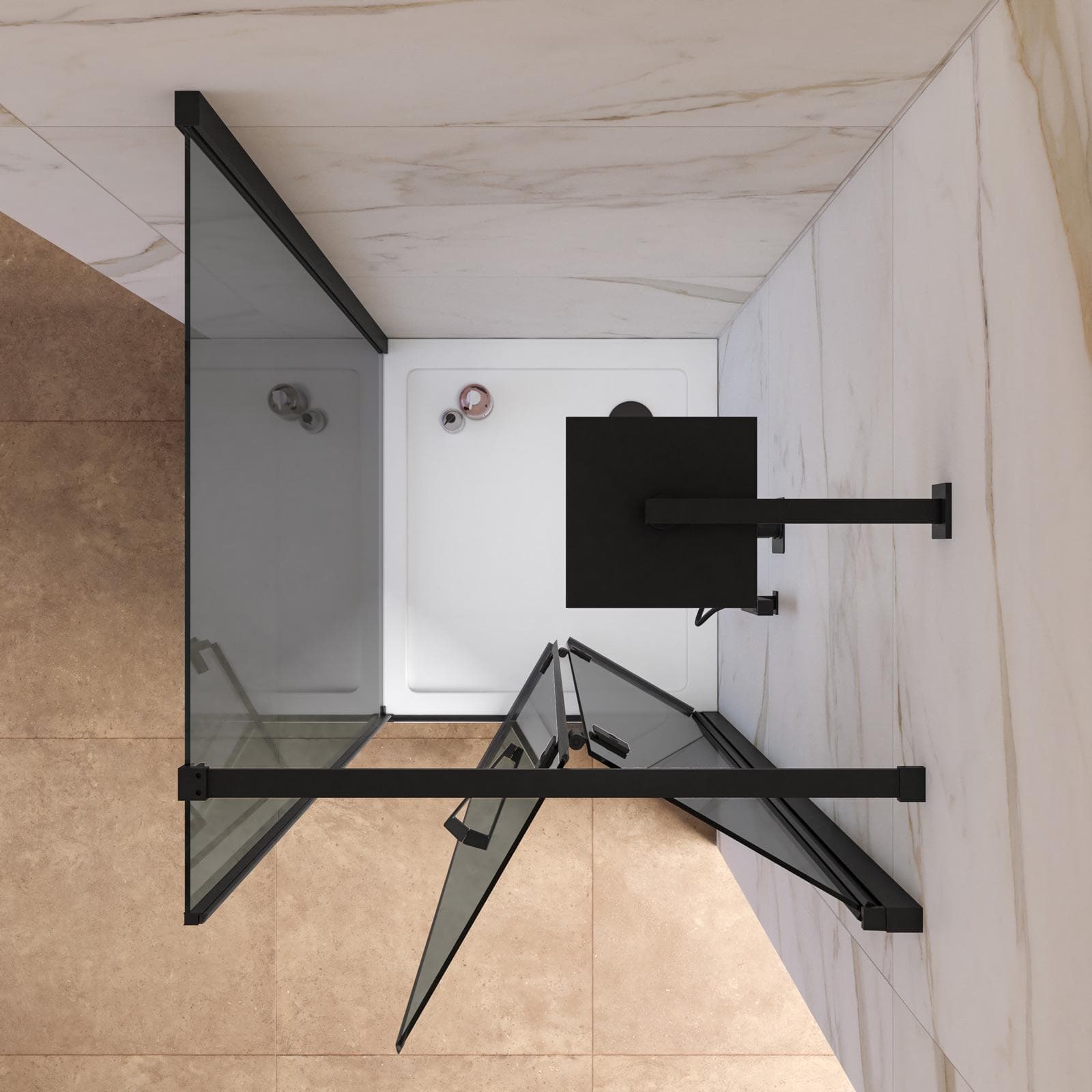 Box doccia 90x85 cm a soffietto vetro anticalcare fumé e profilo nero opaco 195h - Flexy