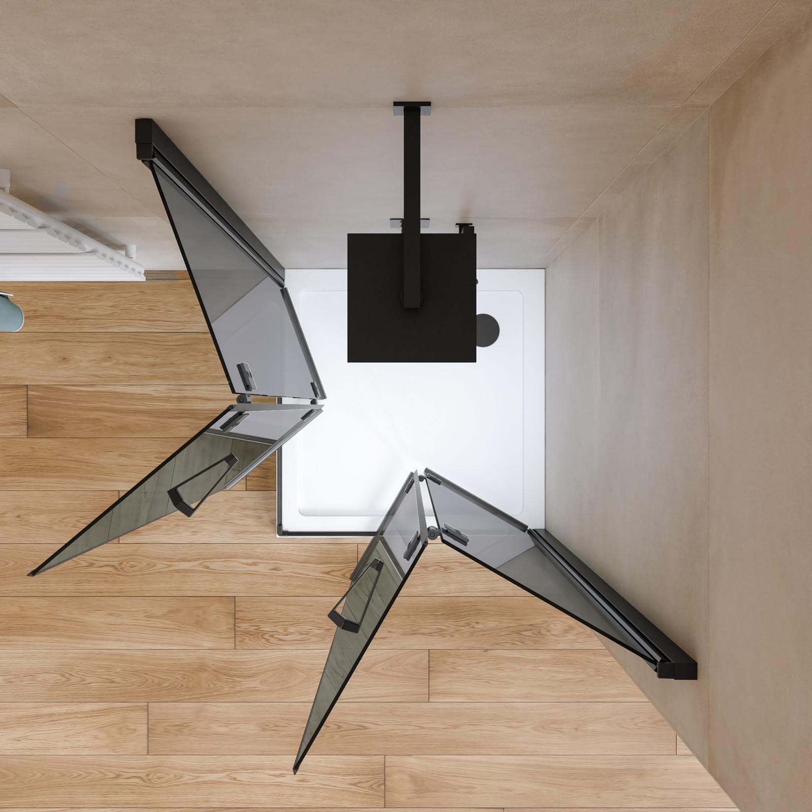 Box doccia 90x90 cm doppio soffietto vetro anticalcare fumè e profilo nero opaco 195h - Flexy