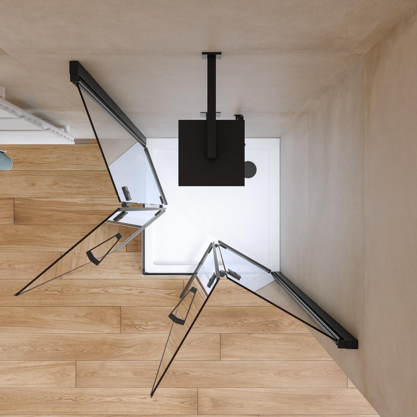 Box doccia 90x90 cm doppio soffietto vetro anticalcare trasparente e profilo nero opaco 195h - Flexy