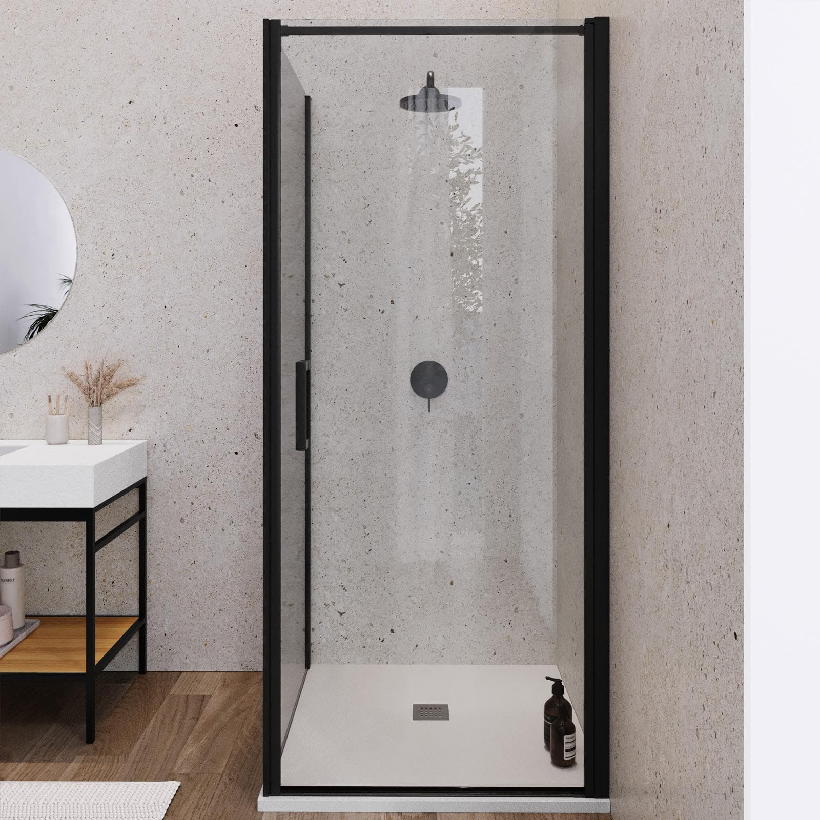 Box doccia 90X90 cm lato fisso specchiato con battente e profilo nero 200h - Artego Duo