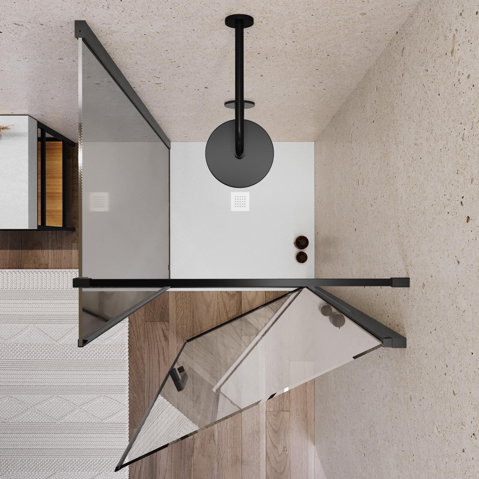 Box doccia 90X90 cm lato fisso specchiato con battente e profilo nero 200h - Artego Duo