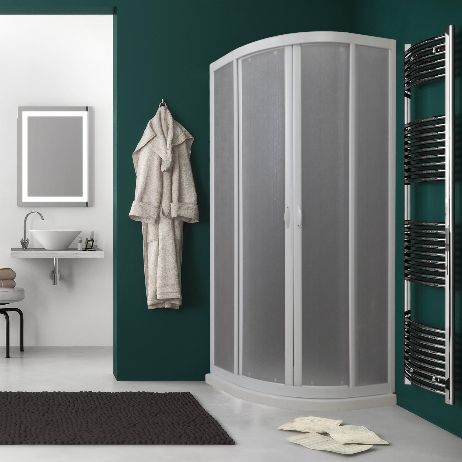 Box doccia 90x90 cm pannello acrilico semicircolare struttura pvc e apertura scorrevole