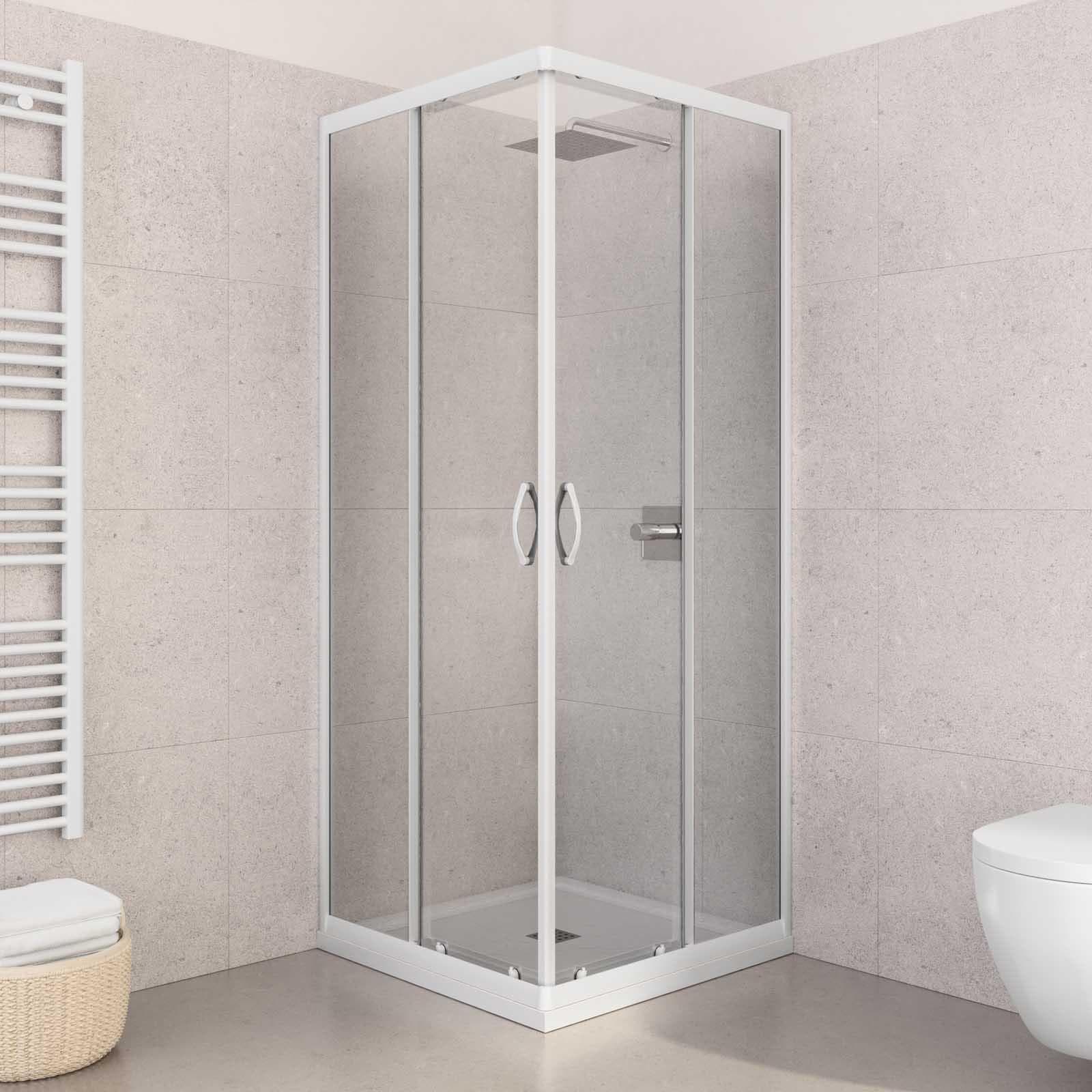 Box doccia 90X90 cm scorrevole con vetro trasparente e profilo bianco 185h - Lite