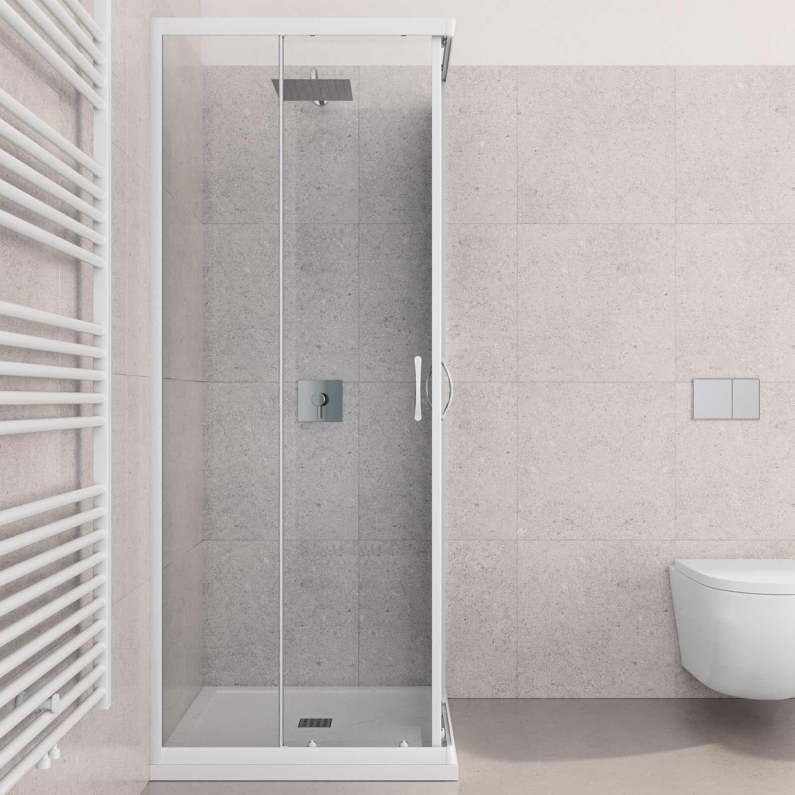 Box doccia 90X90 cm scorrevole con vetro trasparente e profilo bianco 185h - Lite
