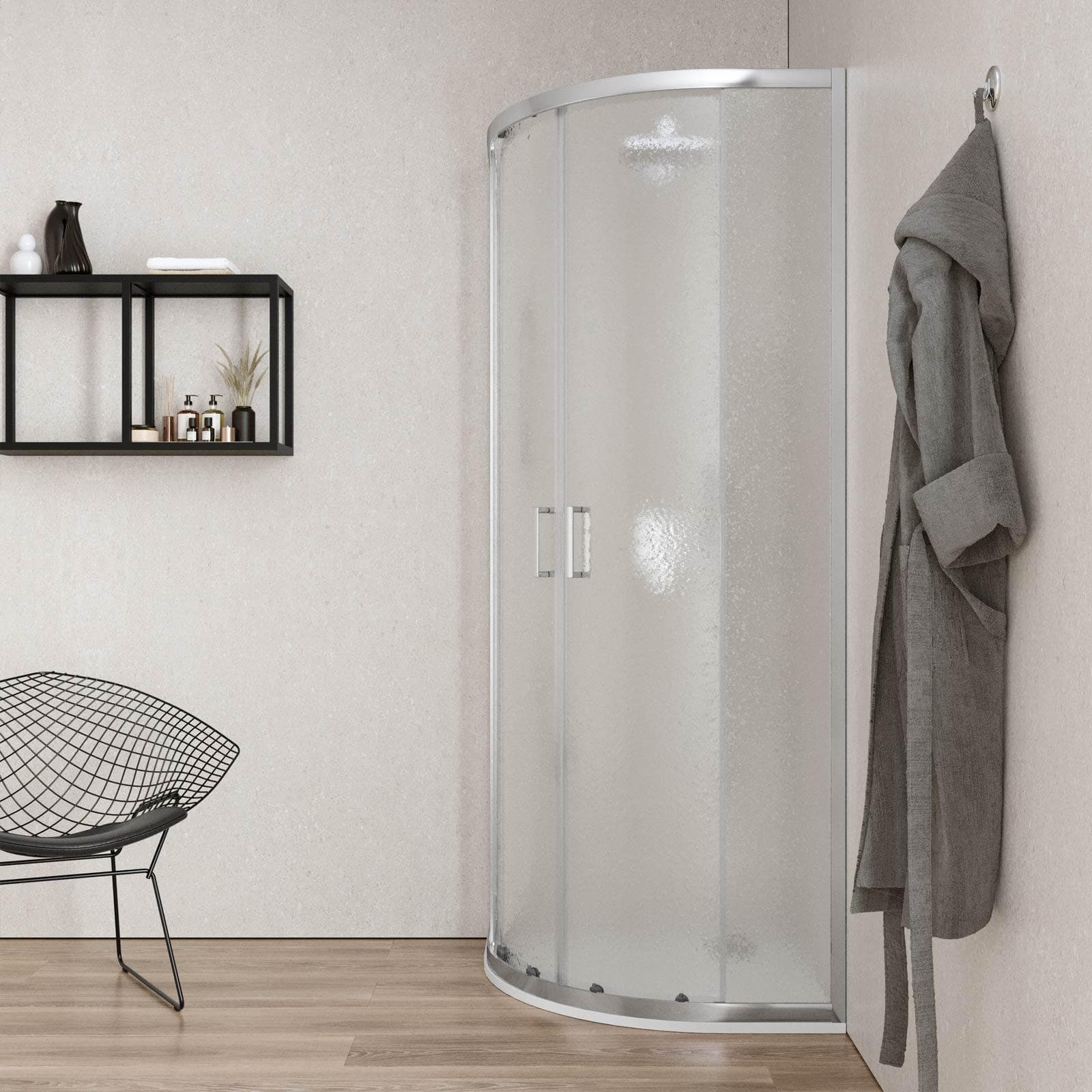 Box doccia semicircolare 90x90 cm scorrevole con vetro stampato e profilo cromo 200h - Skin