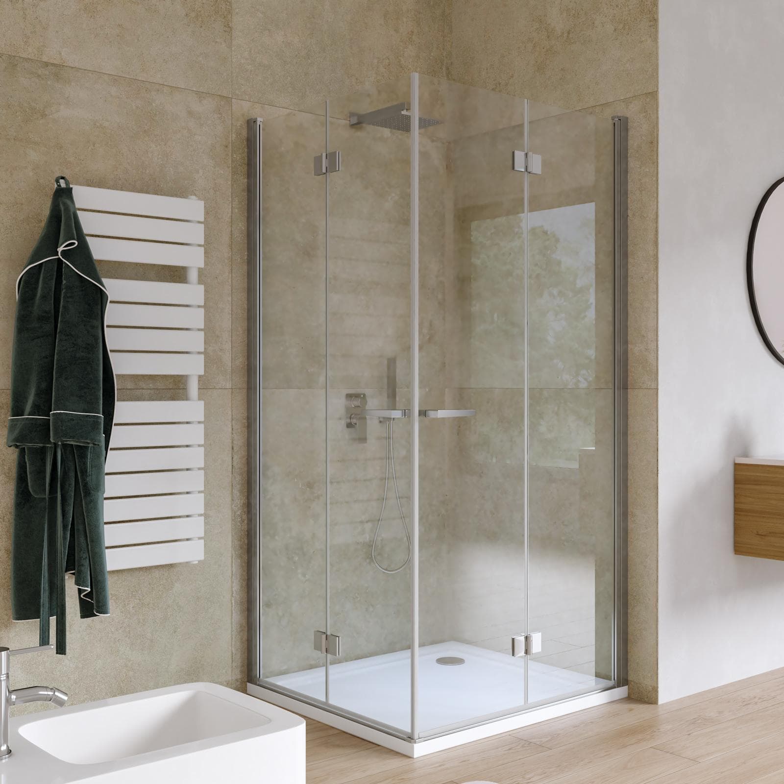 Box doccia 90x95 cm doppio soffietto in vetro anticalcare trasparente profilo cromo 195h - Flexy
