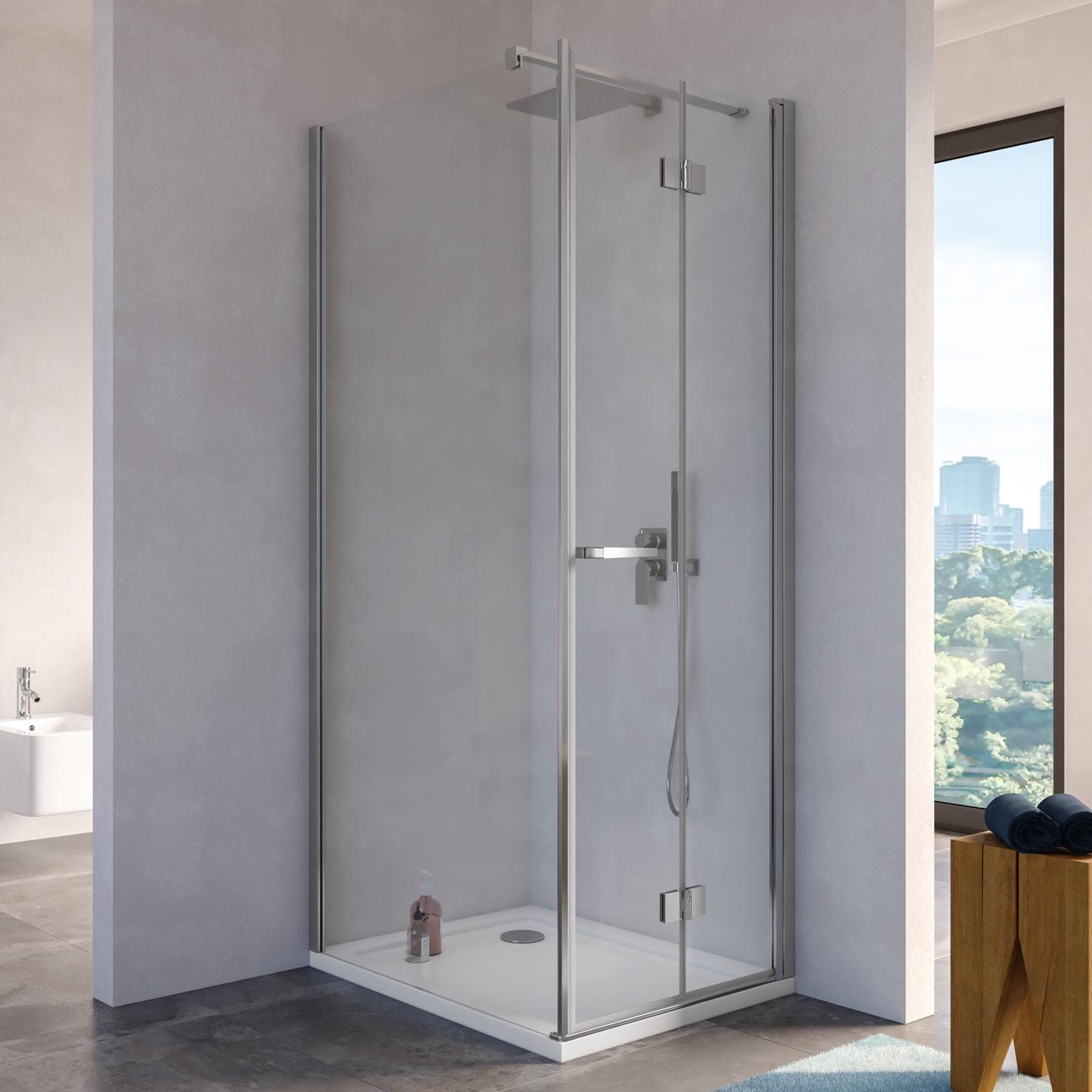 Box doccia 90x70 cm a soffietto in vetro anticalcare trasparente profilo cromo 195h - Flexy