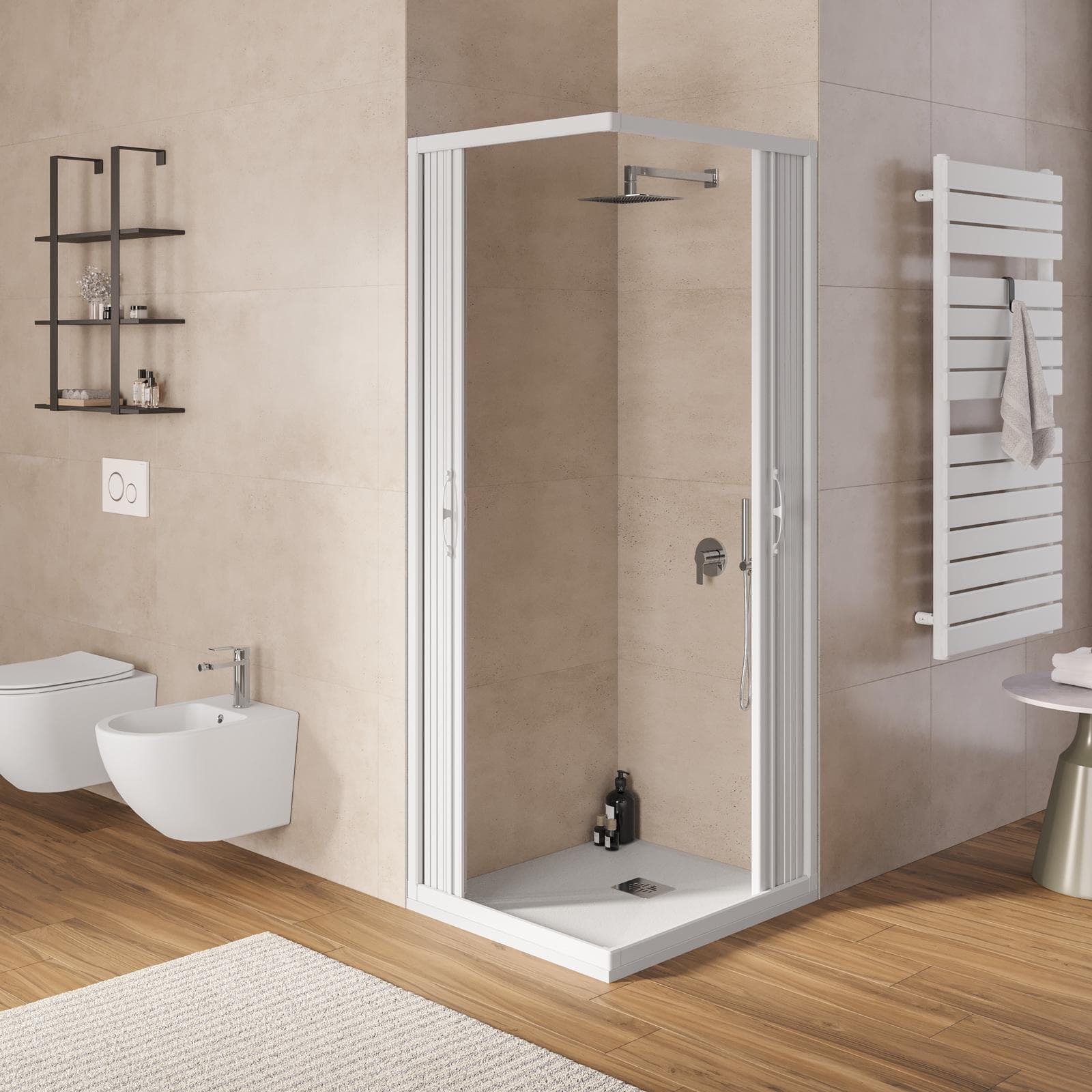 Box doccia a soffietto rettangolare in acrilico 80x100 cm riducibile a 70x90 cm