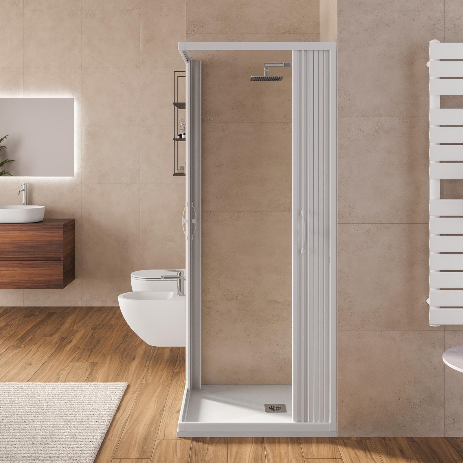 Box doccia a soffietto rettangolare in acrilico 80x100 cm riducibile a 70x90 cm