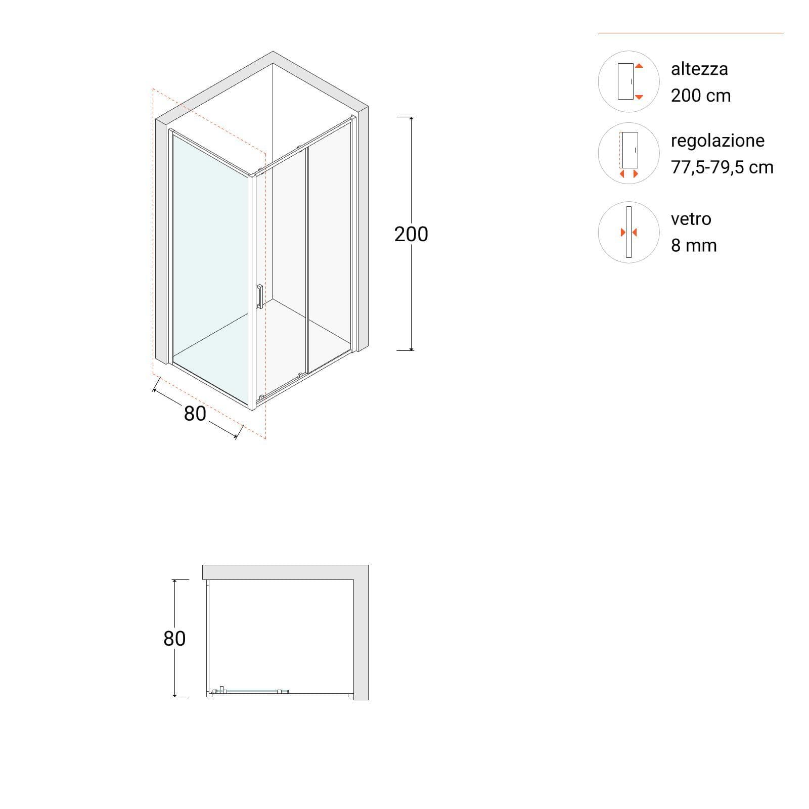 Box doccia angolare 140x80 cm scorrevole sx cristallo anticalcare 200h cromo - Garbo