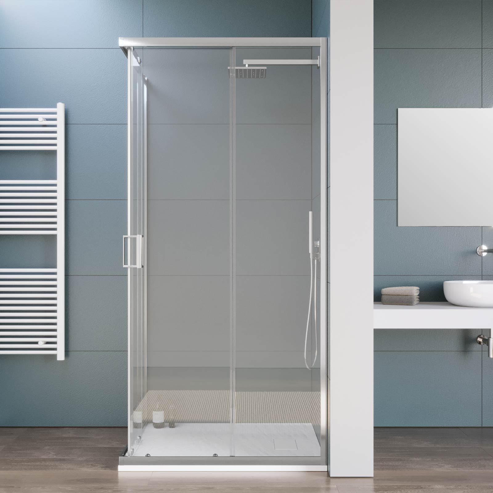 Box doccia 70x100 cm angolare scorrevole con vetro trasparente e profilo cromo 200h - Skin
