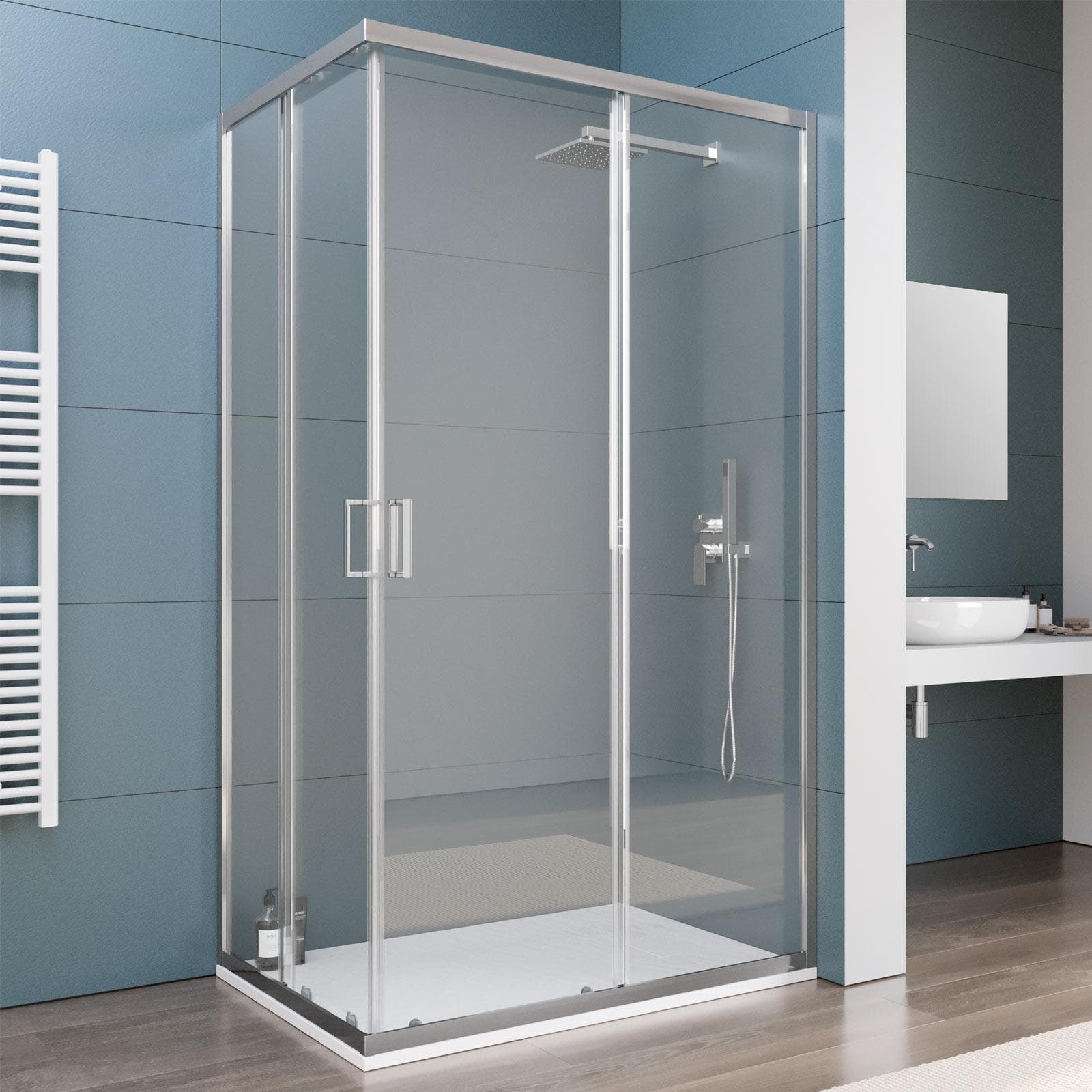 Box doccia 70x120 cm angolare scorrevole con vetro trasparente e profilo cromo 200h - Skin