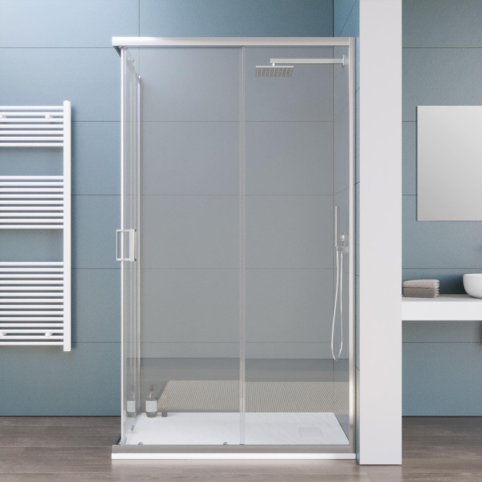Box doccia 70x120 cm angolare scorrevole con vetro trasparente e profilo cromo 200h - Skin