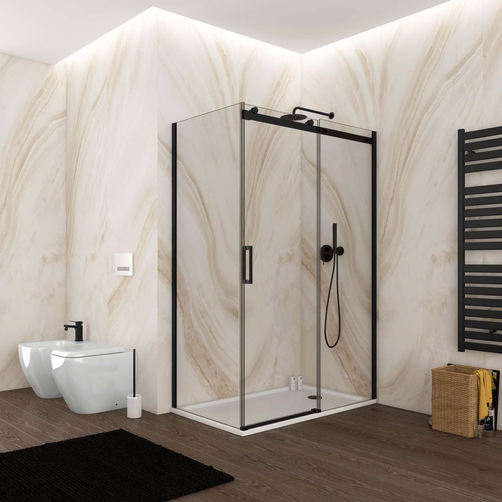 Box doccia 70x140 cm scorrevole vetro anticalcare trasparente profilo nero opaco 195h - Rail
