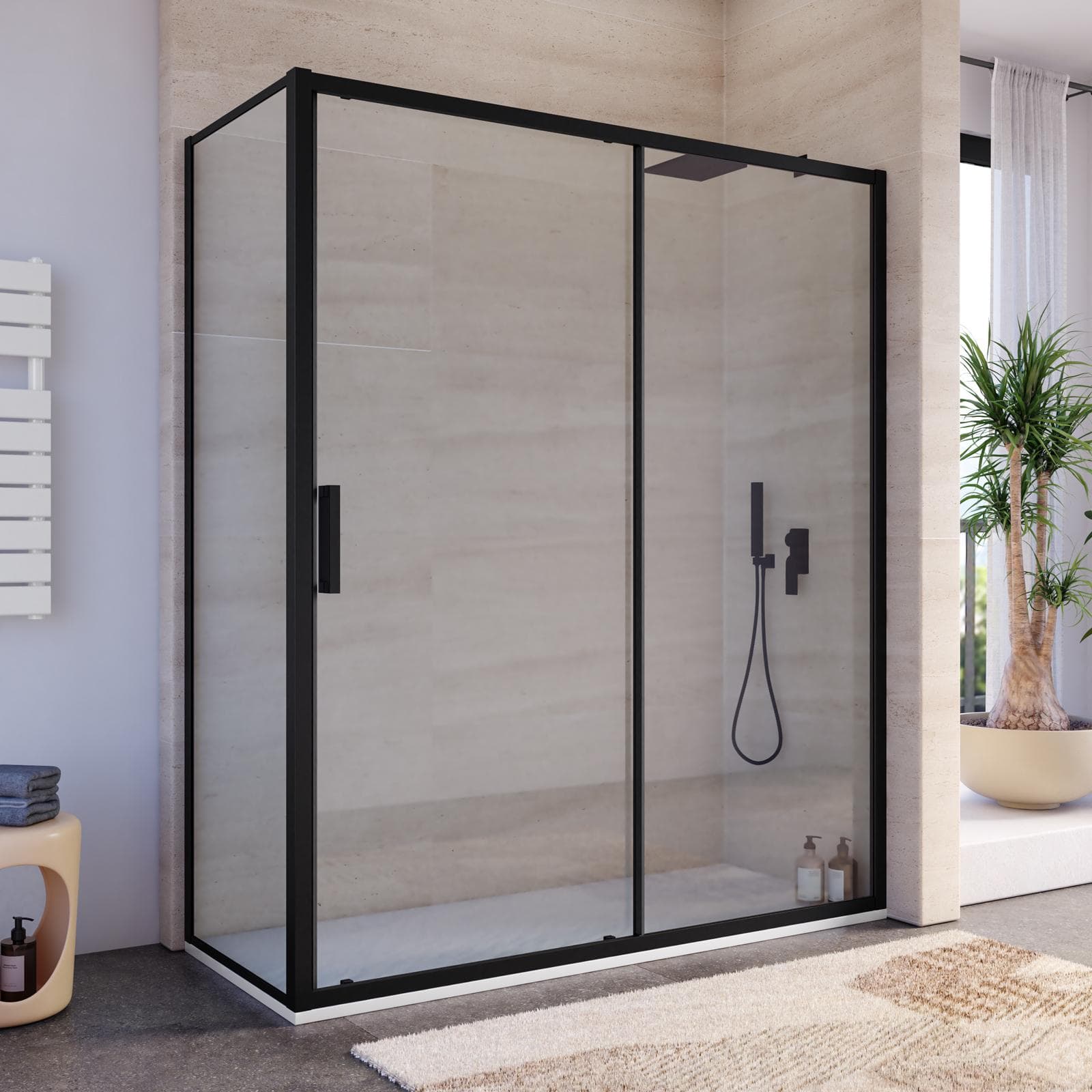 Box doccia angolare 70x170 porta scorrevole anticalcare profilo nero - Naomi