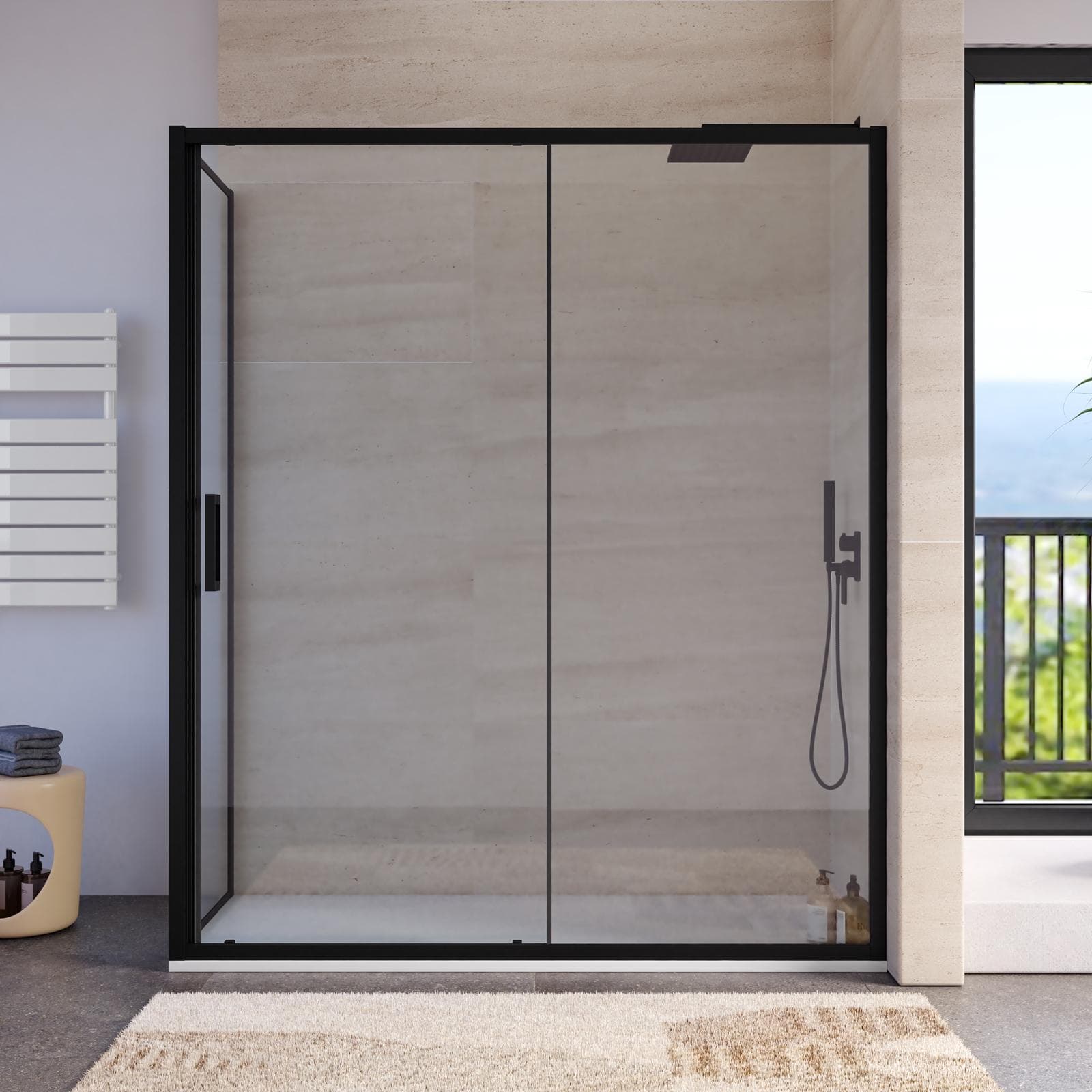 Box doccia angolare 70x170 porta scorrevole anticalcare profilo nero - Naomi