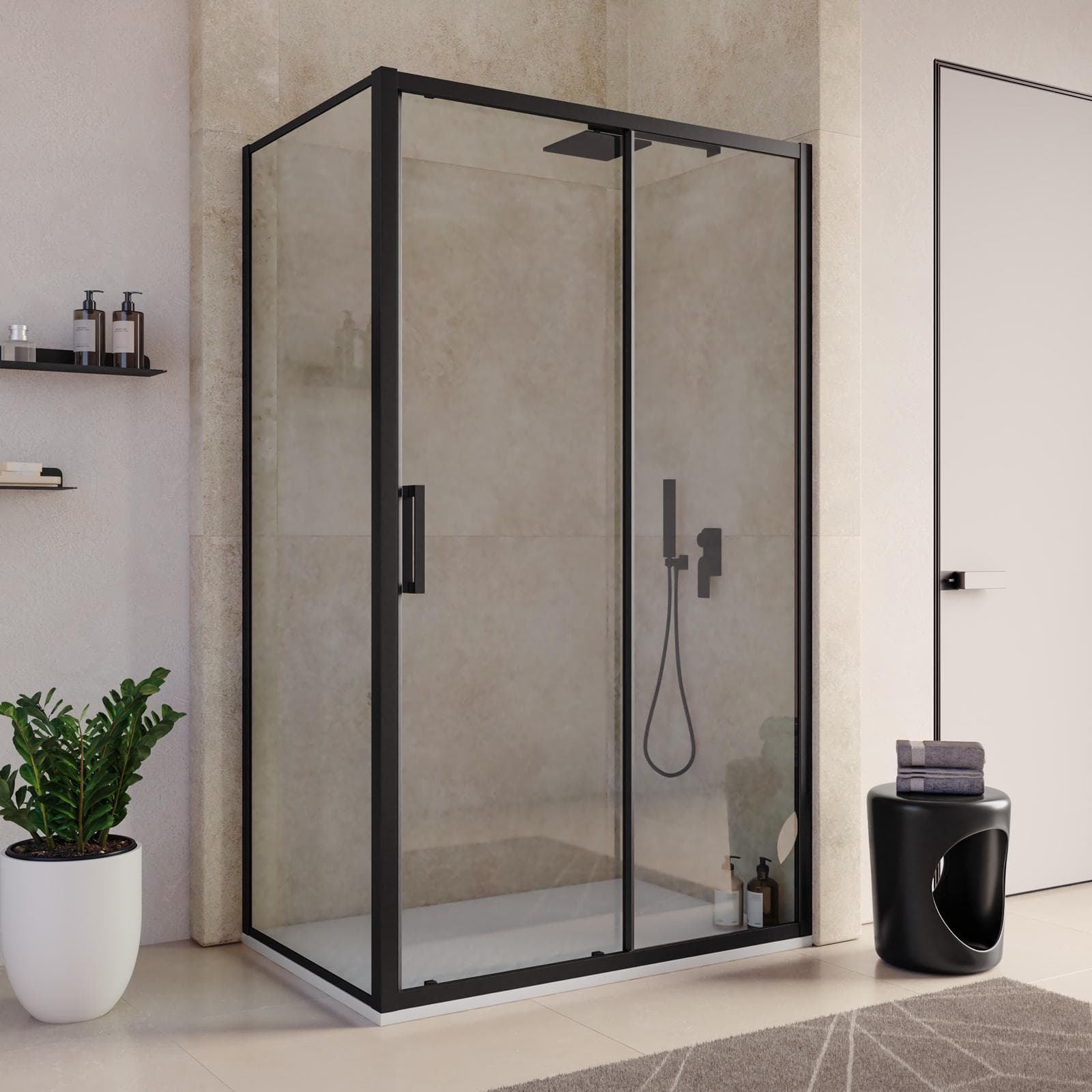 Box doccia angolare 80x120 cm scorrevole anticalcare 200h cm profilo nero - Naomi